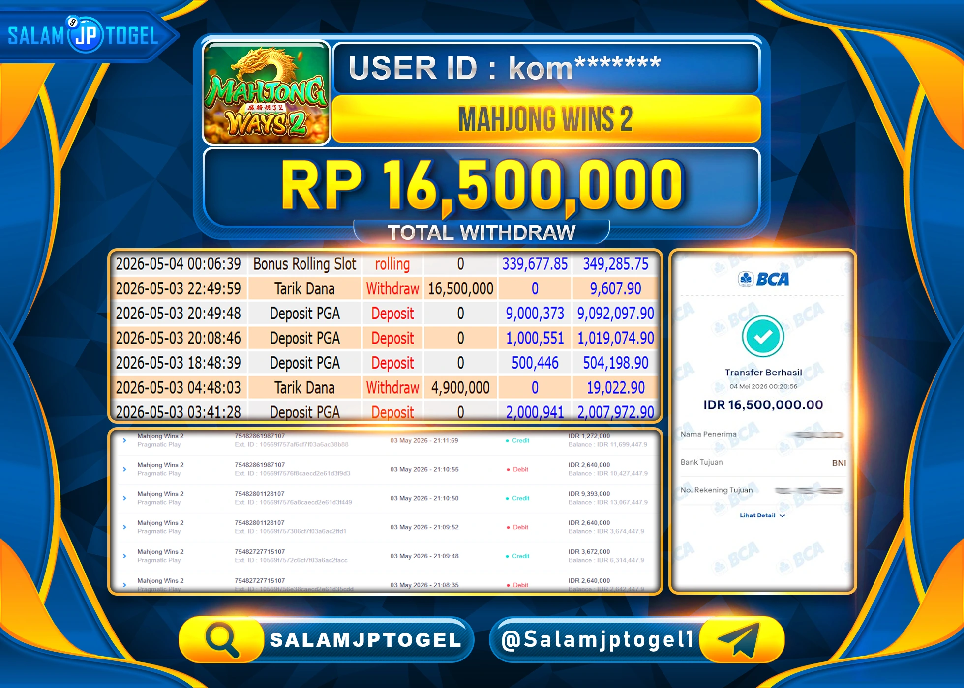 SALAMJPTOGEL MENANG JACKPOT Mahjong Wins 2 (PGSoft) Rp.10,000,000- LUNAS