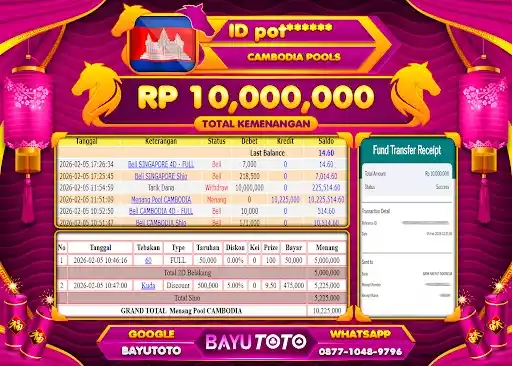 SELAMAT KEPADA MEMBER SETIA BAYUTOTO JACKPOT TOGEL CAMBODIA LOTTO Rp. 10,000,000 LUNAS