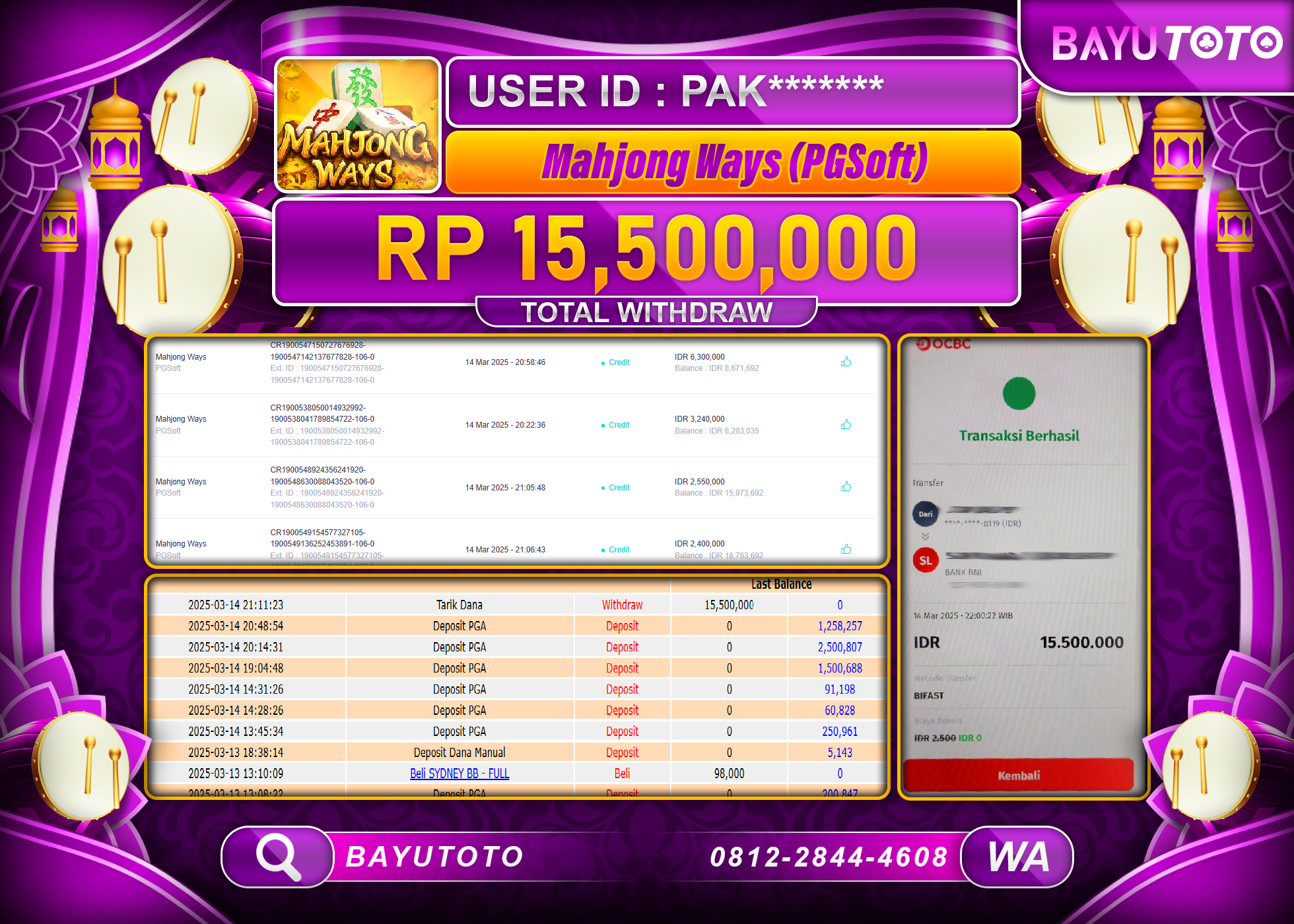 BAYUTOTO JACKPOT  DI SLOT MAHJONG WAYS  PG SOFT Rp.15.500.000 LUNAS