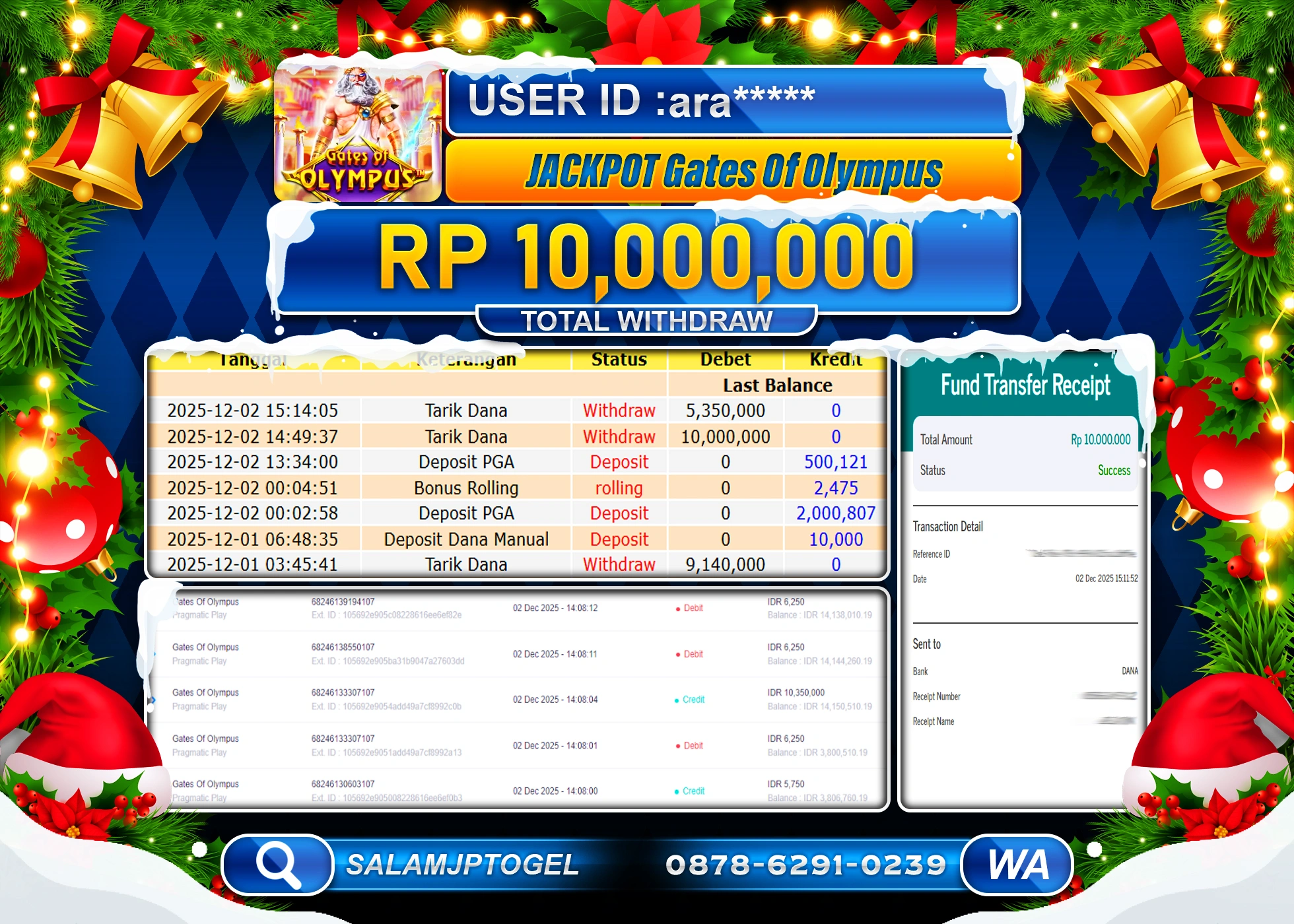 SALAMJPTOGEL JACKPOT SLOT GATES OF OLYMPUS Rp.10,000,000  - LUNAS