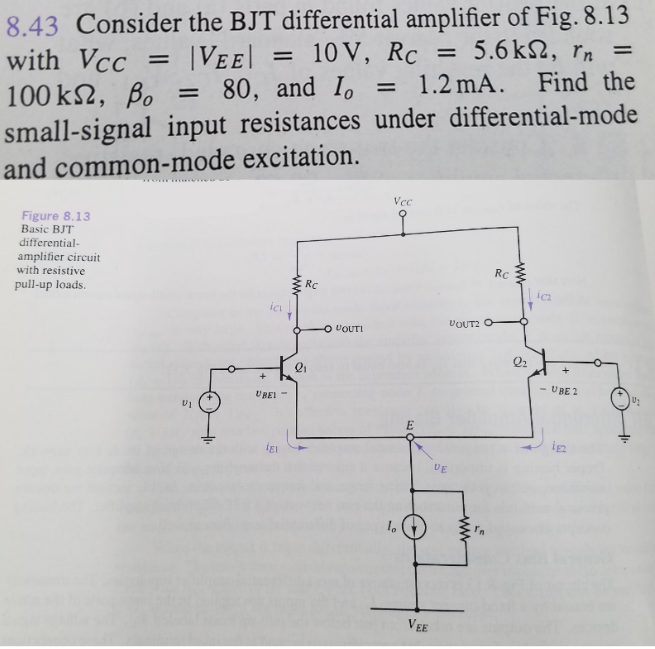 Solved 8.43 Consider the BJT differential amplifier of Fig. | Chegg.com