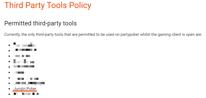 PartyPoker Approved 3rd Party Software Page Includes Jurojin on the List