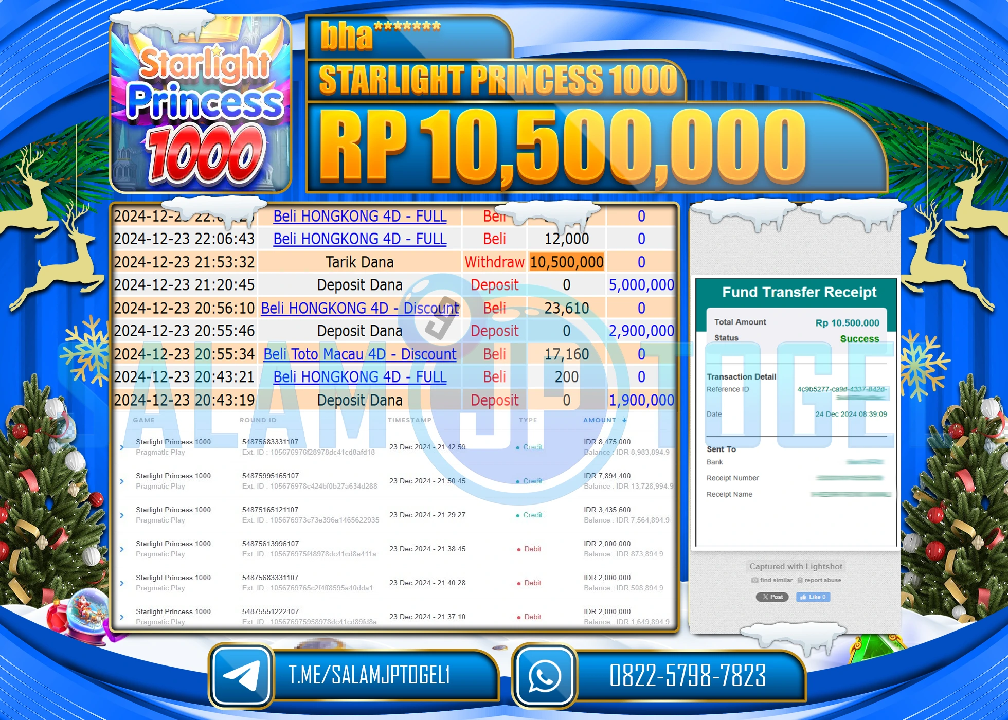 SALAMJPTOGEL MENANG STARLIGHT PRINCES 1000  Rp.10,500,000 LUNAS
