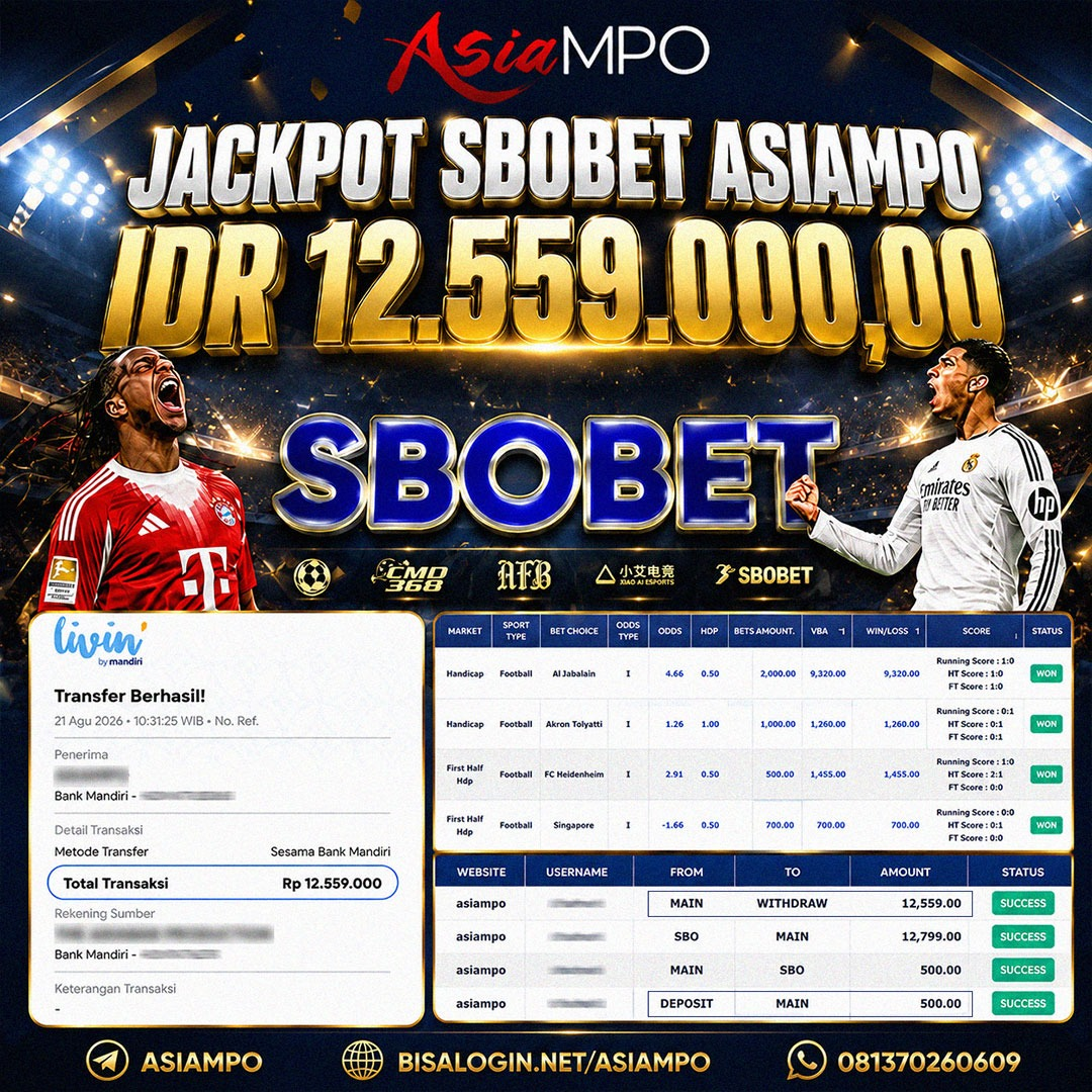 MEMBER JACKPOT AGEN SBOBET IDR 12.559.000
