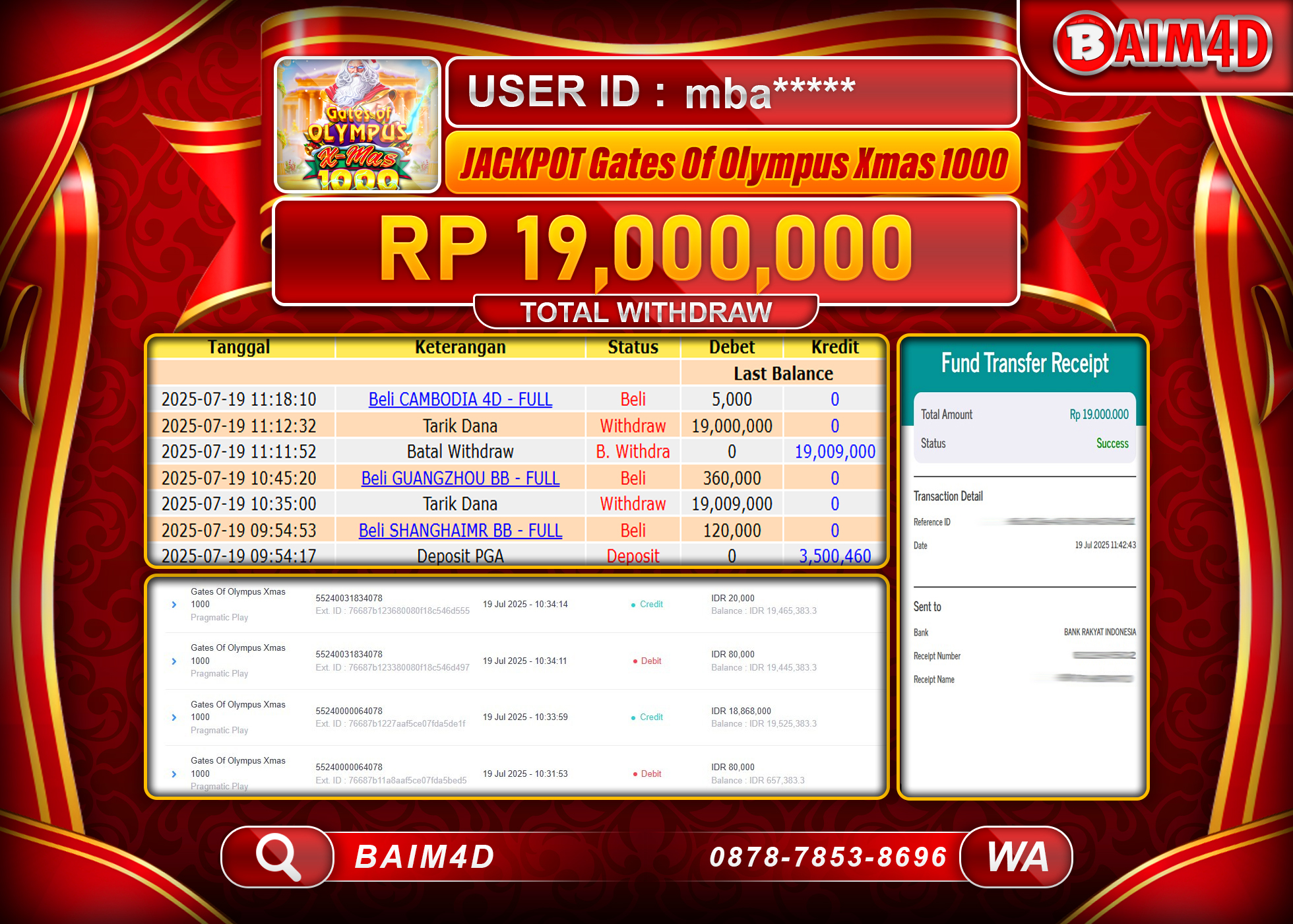 BAIM4D JACKPOT SLOT GATES OF OLYMPUS XMAS 1000 Rp. 19,000,000.- LUNAS