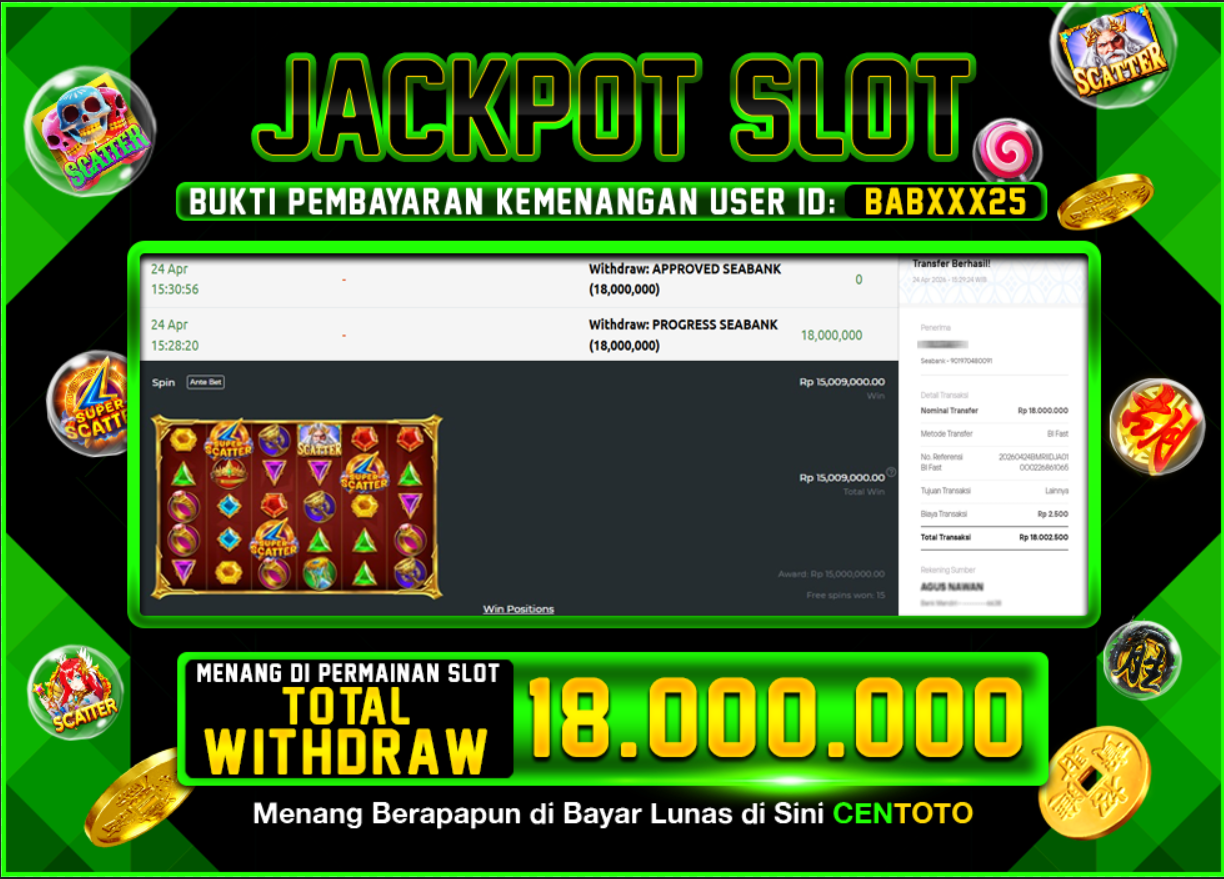 BUKTI JACKPOT LUNAS CENTOTO  RP.18.000.000,-LUNAS