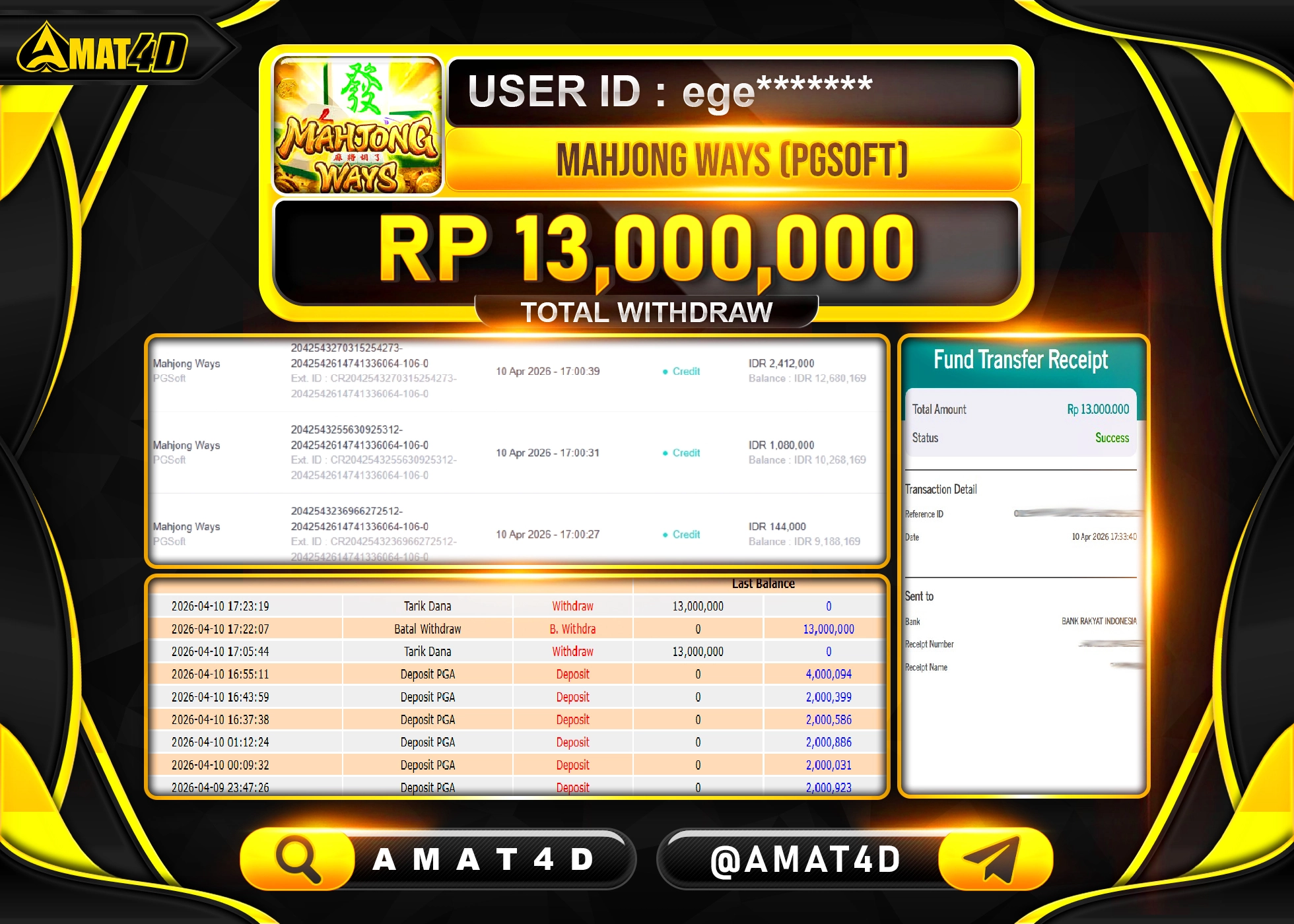 AMAT4D KEMENANGAN MENANG DI MAHJONG WAYS PG SOFT  Rp.13,000,000 BERHASIL TERBAYAR LUNAS