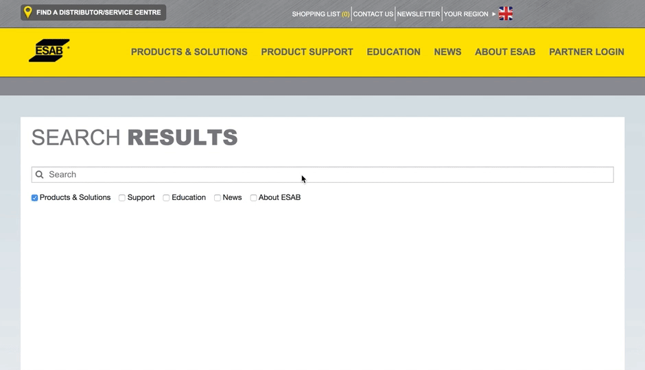 Autocomplete on ESAB's website