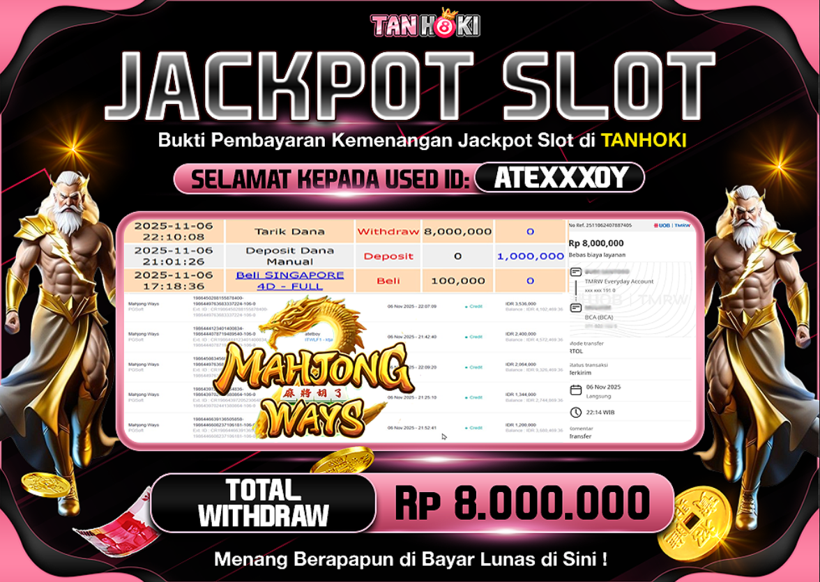 TANHOKI JACKPOT SLOT MAHJONG WAYS Rp..8.000.000,- LUNAS