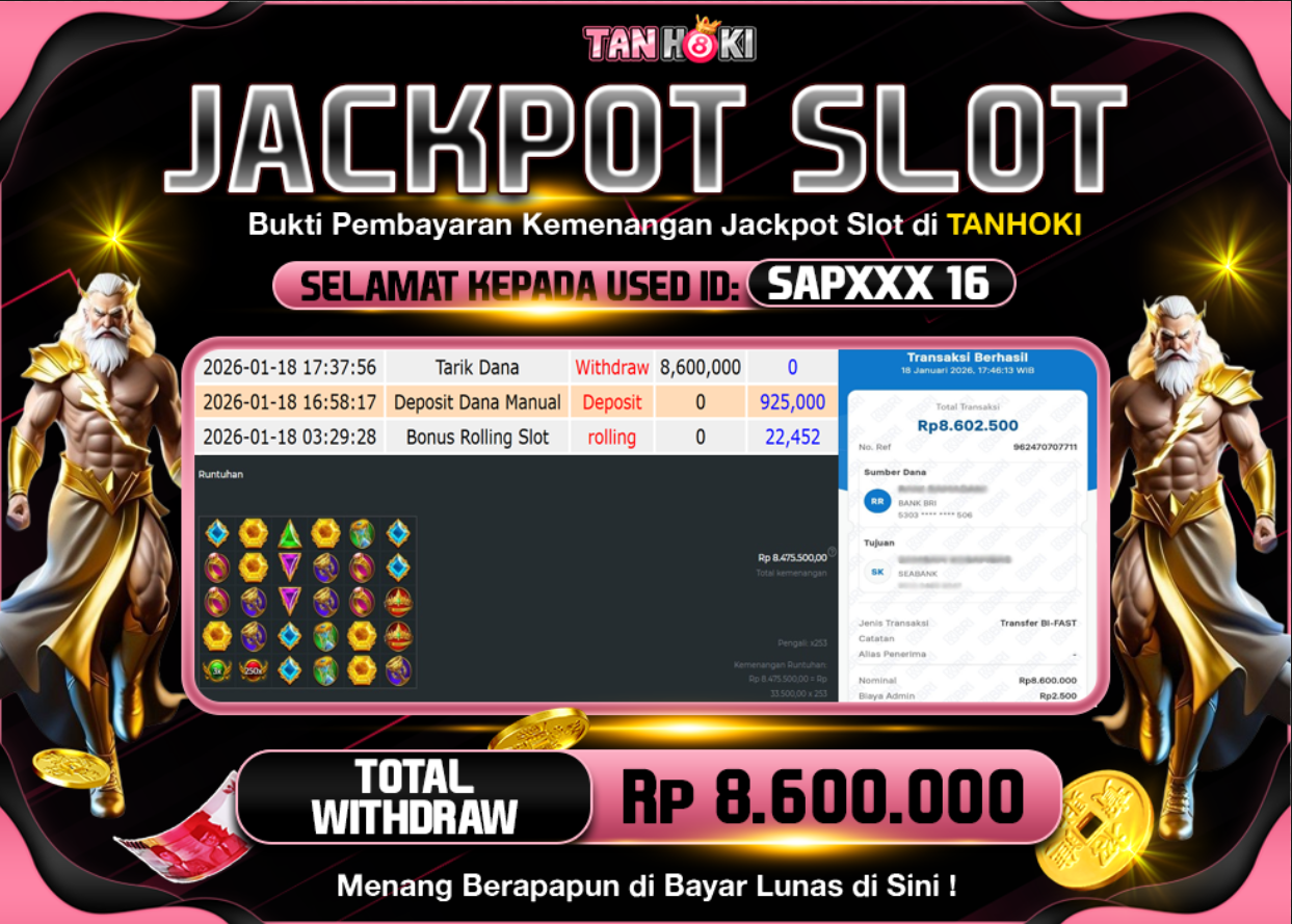 TANHOKI JACKPOT SLOT GATES OF OLYMPUS 1000 Rp..8.600.000,- LUNAS