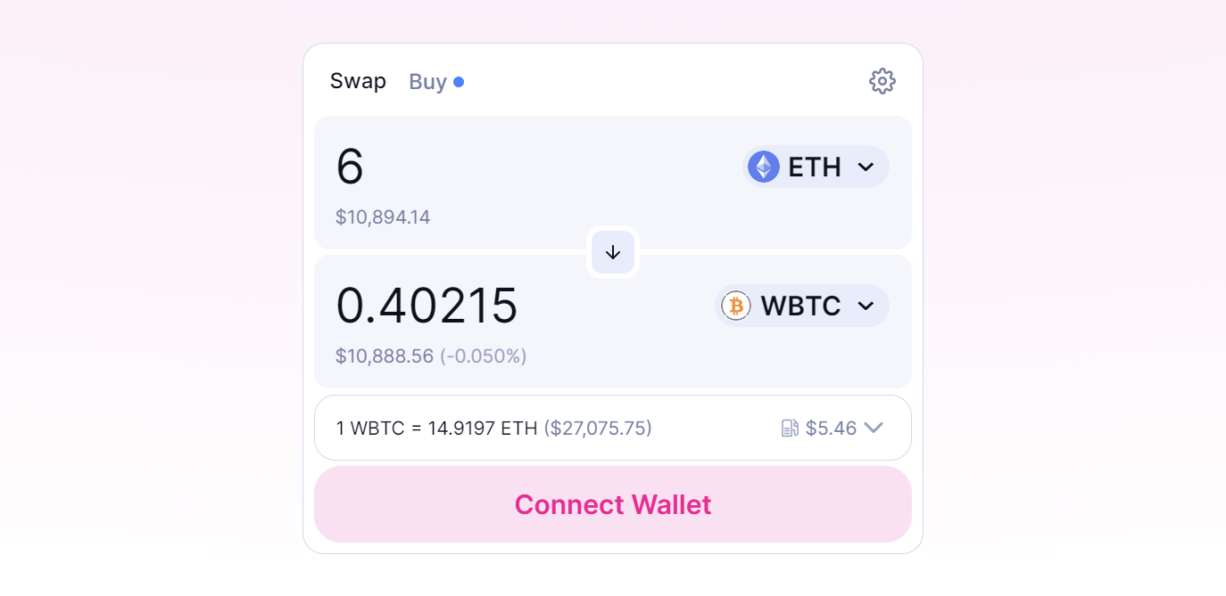 Crypto swaps on ERC 20 tokens with low withdrawal fees.