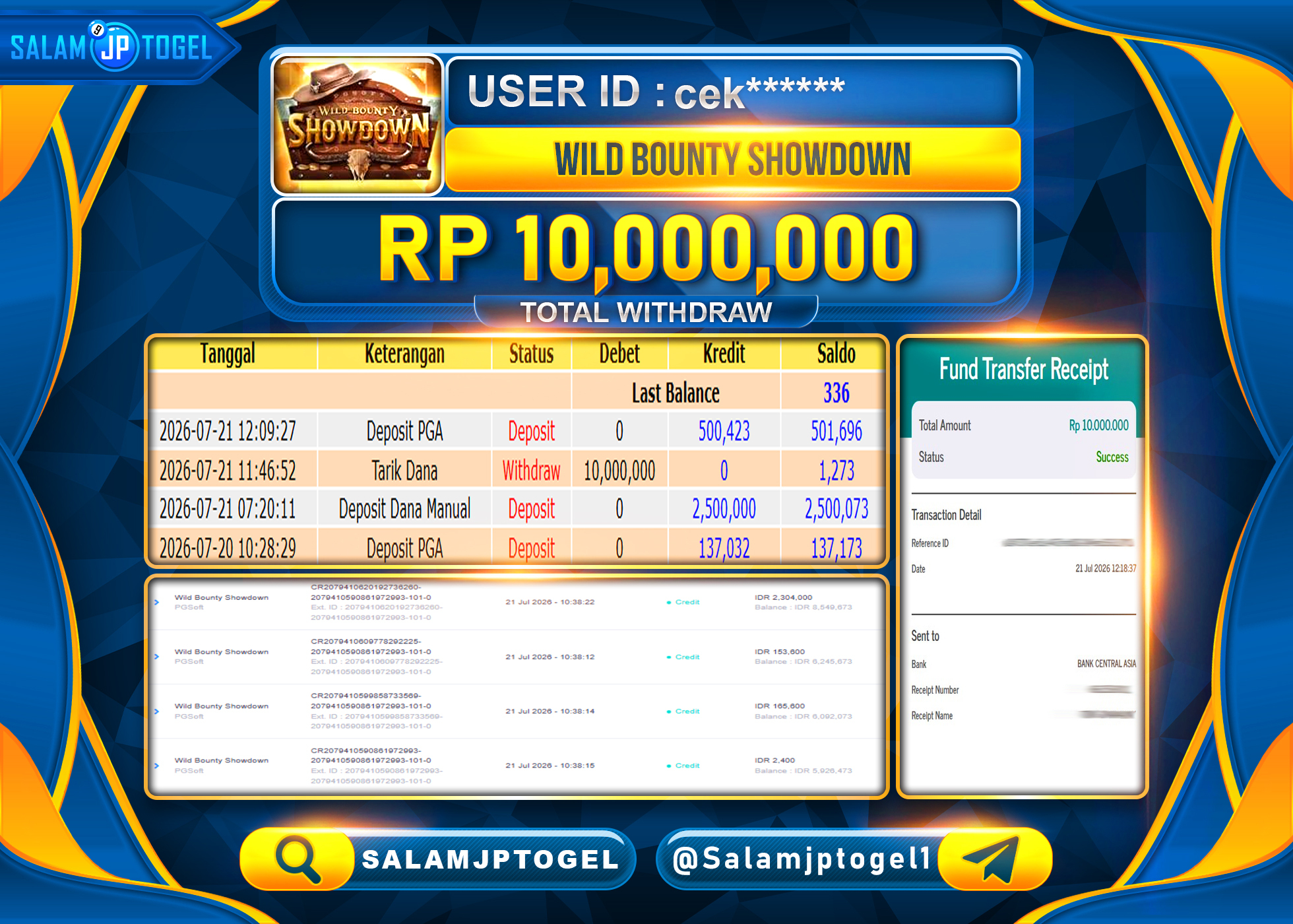 SALAMJPTOGEL JACKPOT MENANG JACKPOT SLOT WILD BOUNTY Rp.10,000,000  - LUNAS