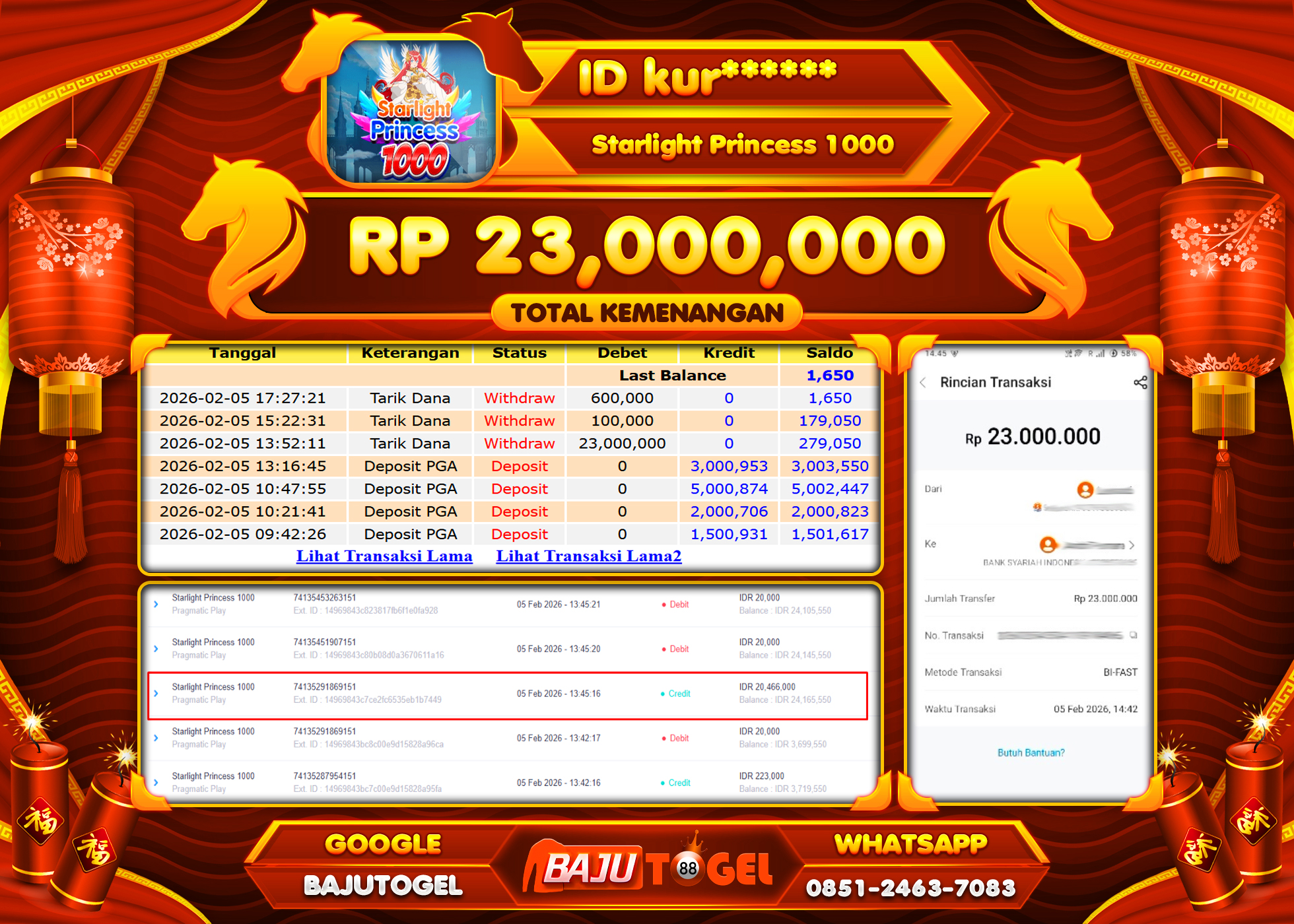 BAJUTOGEL KEMENANGAN JACKPOT DI SLOT STARLIGHT PRINCESS 1000 Rp.23,000,000 LUNAS