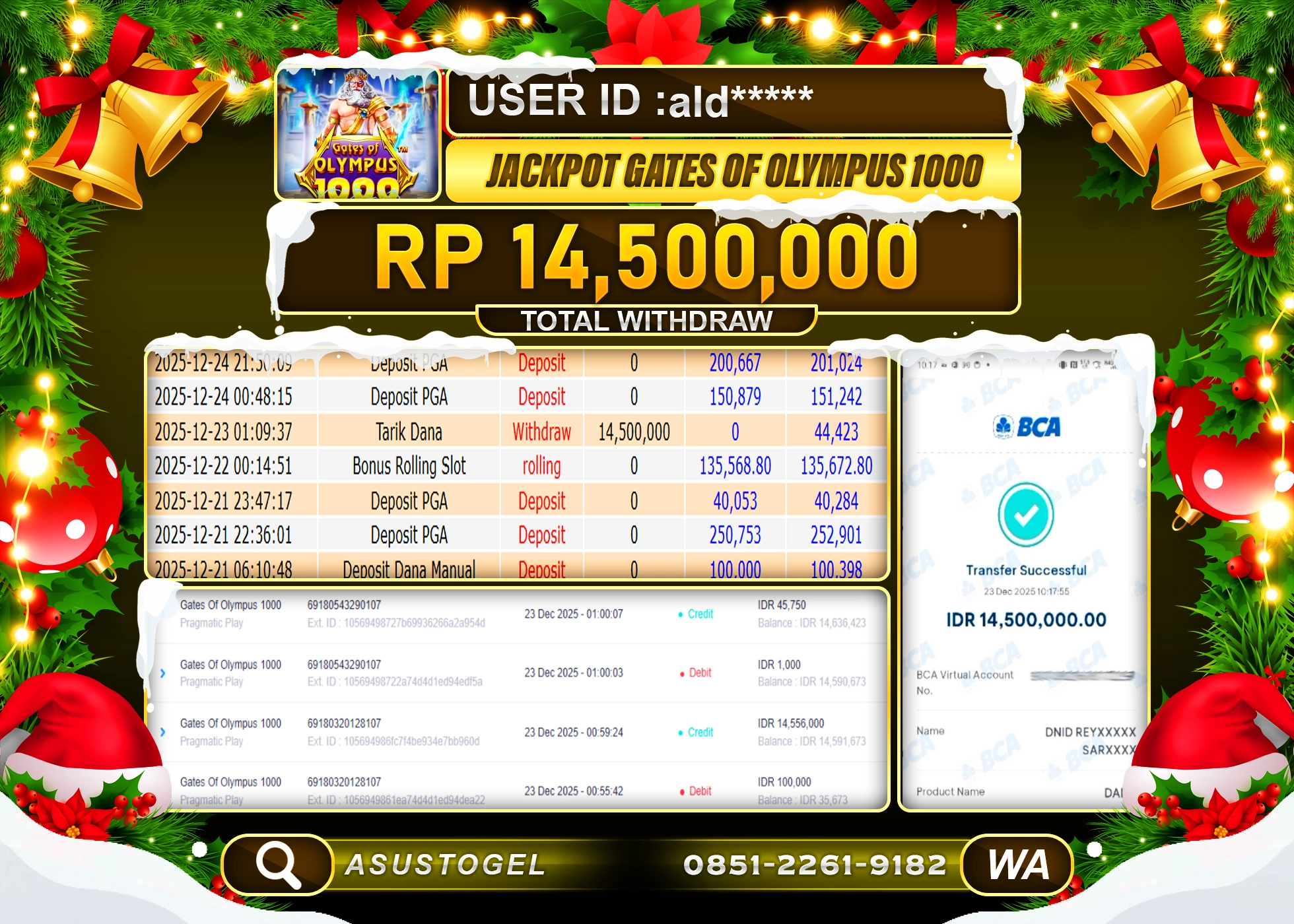 ASUSTOGEL KEMENANGAN DI SLOT GATES OF OLYMPUS 1000 SEBESAR 14,500,000 - RUPIAH LUNAS
