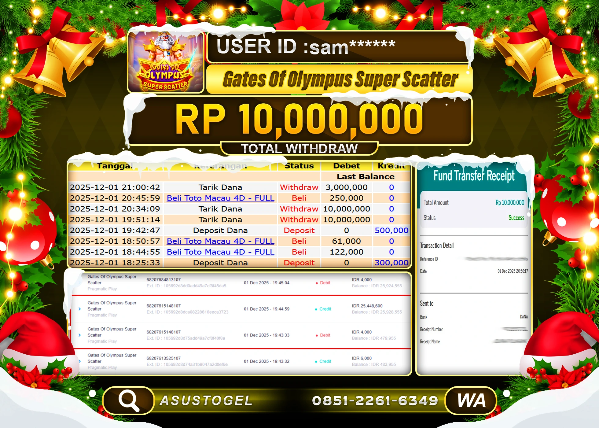 ASUSTOGEL KEMENANGAN DI SLOT GATES OF OLYMPUS SUPER SCATTER SEBESAR 10,000,000 - RUPIAH LUNAS