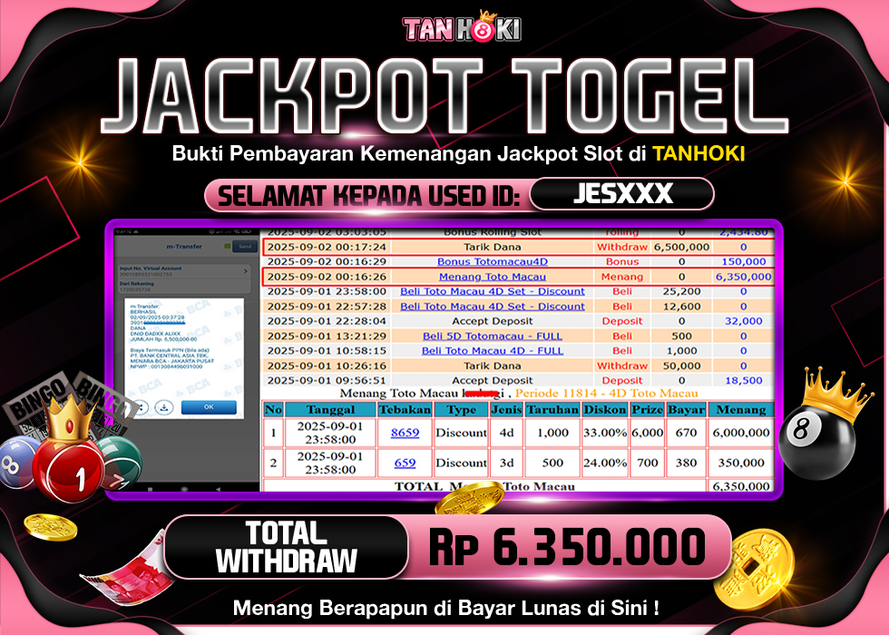 TANHOKI JACKPOT TOGEL 4D TOTO MACAU Rp.6.350.000,- LUNAS
