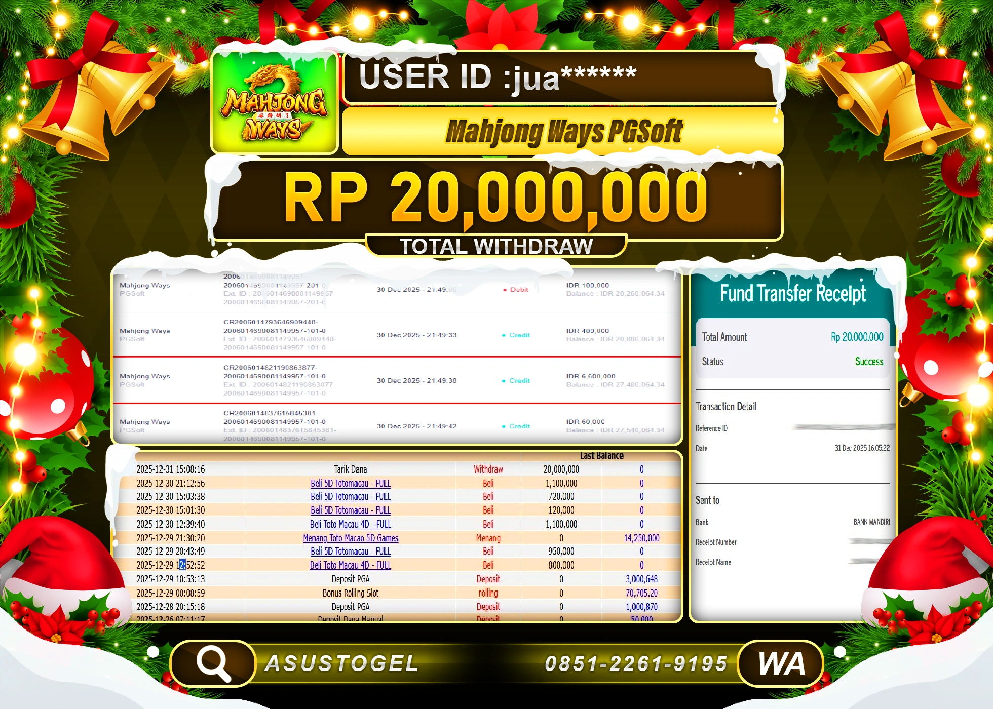 ASUSTOGEL KEMENANGAN DI SLOT MAHJONG WAYS  SEBESAR 20,000,000 - RUPIAH LUNAS