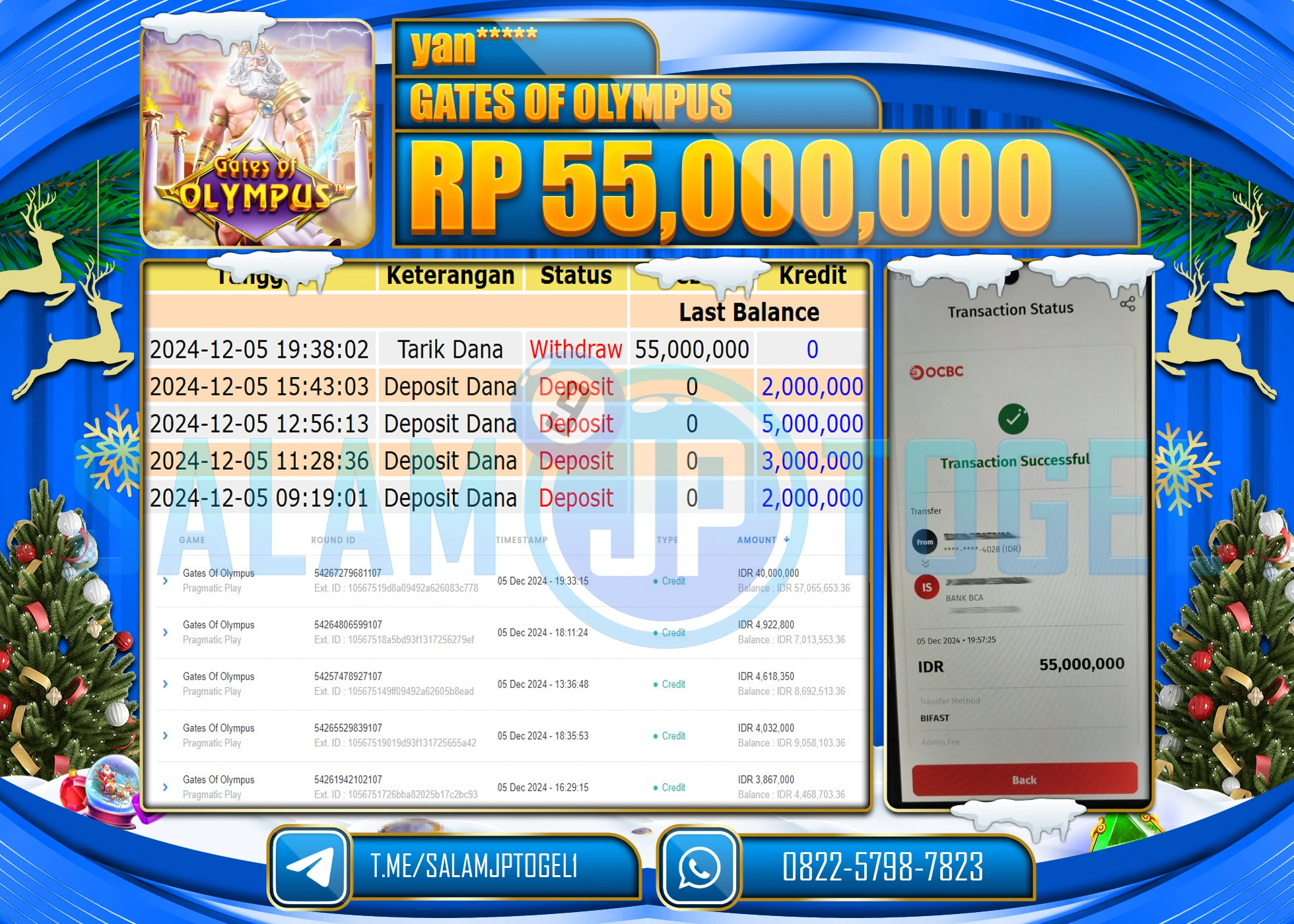 SALAMJPTOGEL MENANG SLOT GATES OF OLYMPUS  RP. 55,000,0000 LUNAS