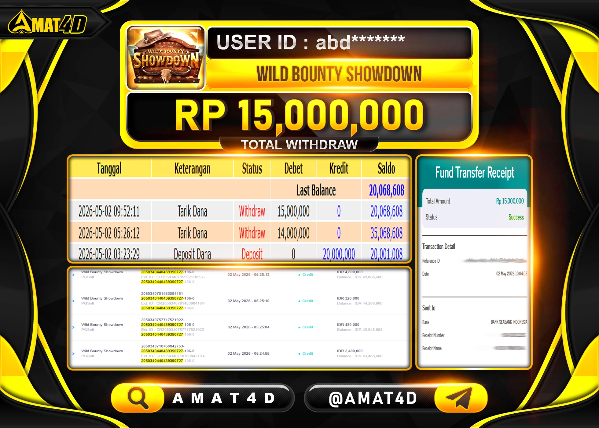 AMAT4D KEMENANGAN MENANG DI WILD BOUNTY SHOWDDWN  Rp.15,000,000 BERHASIL TERBAYAR LUNAS