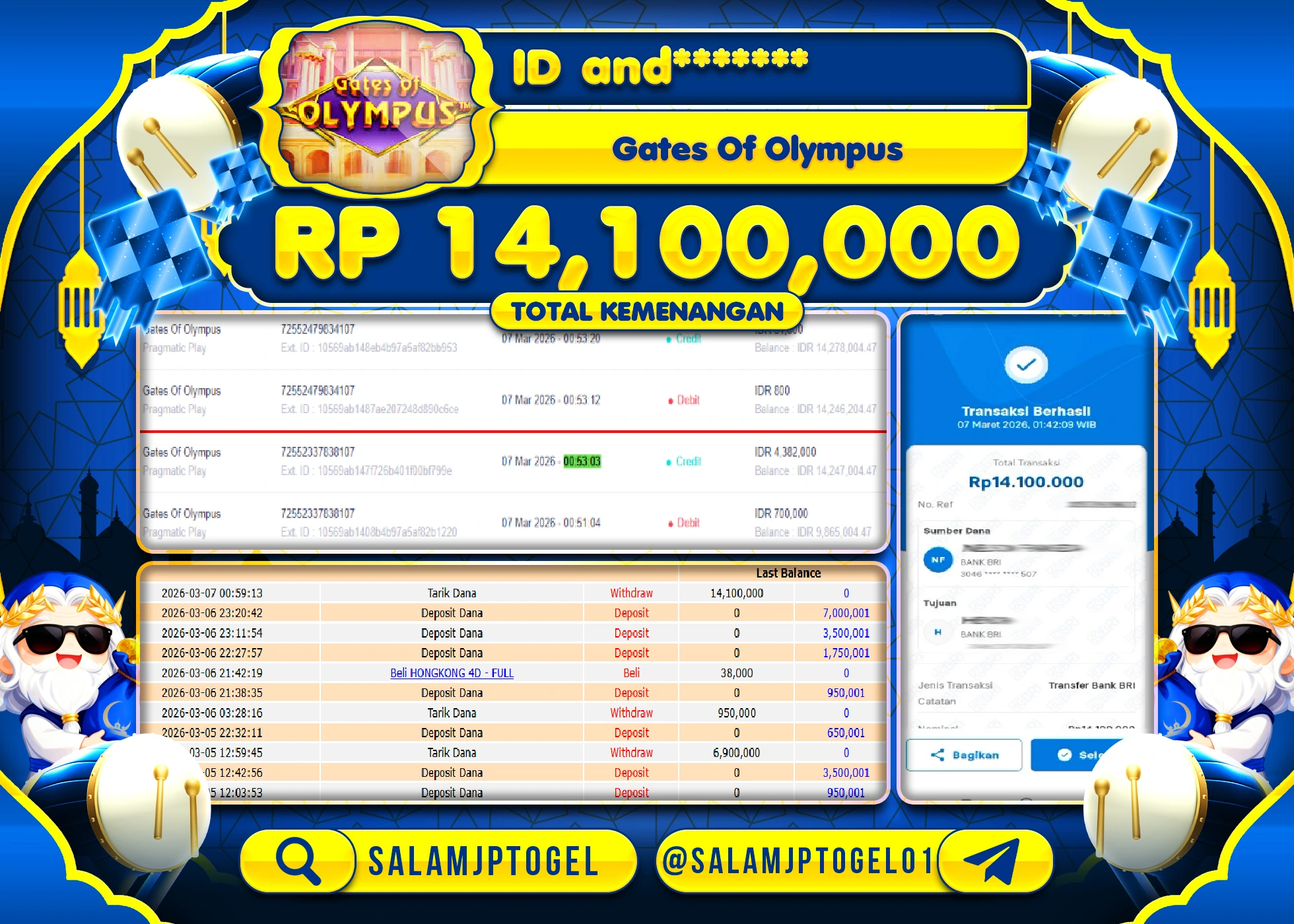 SALAMJPTOGEL JACKPOT Gates Of Olympus(Pragmatic) Rp.14,100,000 - LUNAS