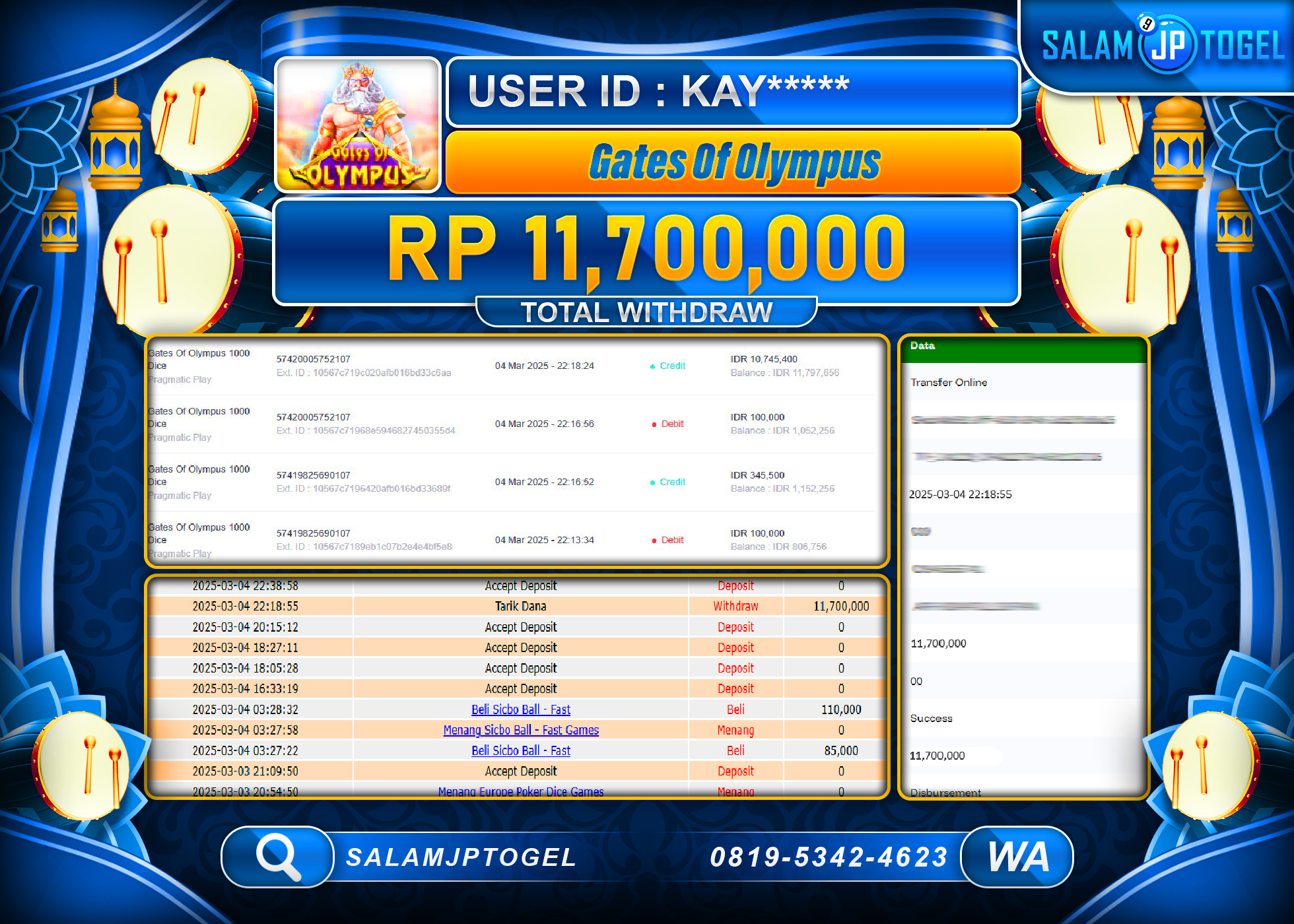SALAMJPTOGEL MENANG GATES OF OLYMPUS Rp. 11,700,000 LUNAS