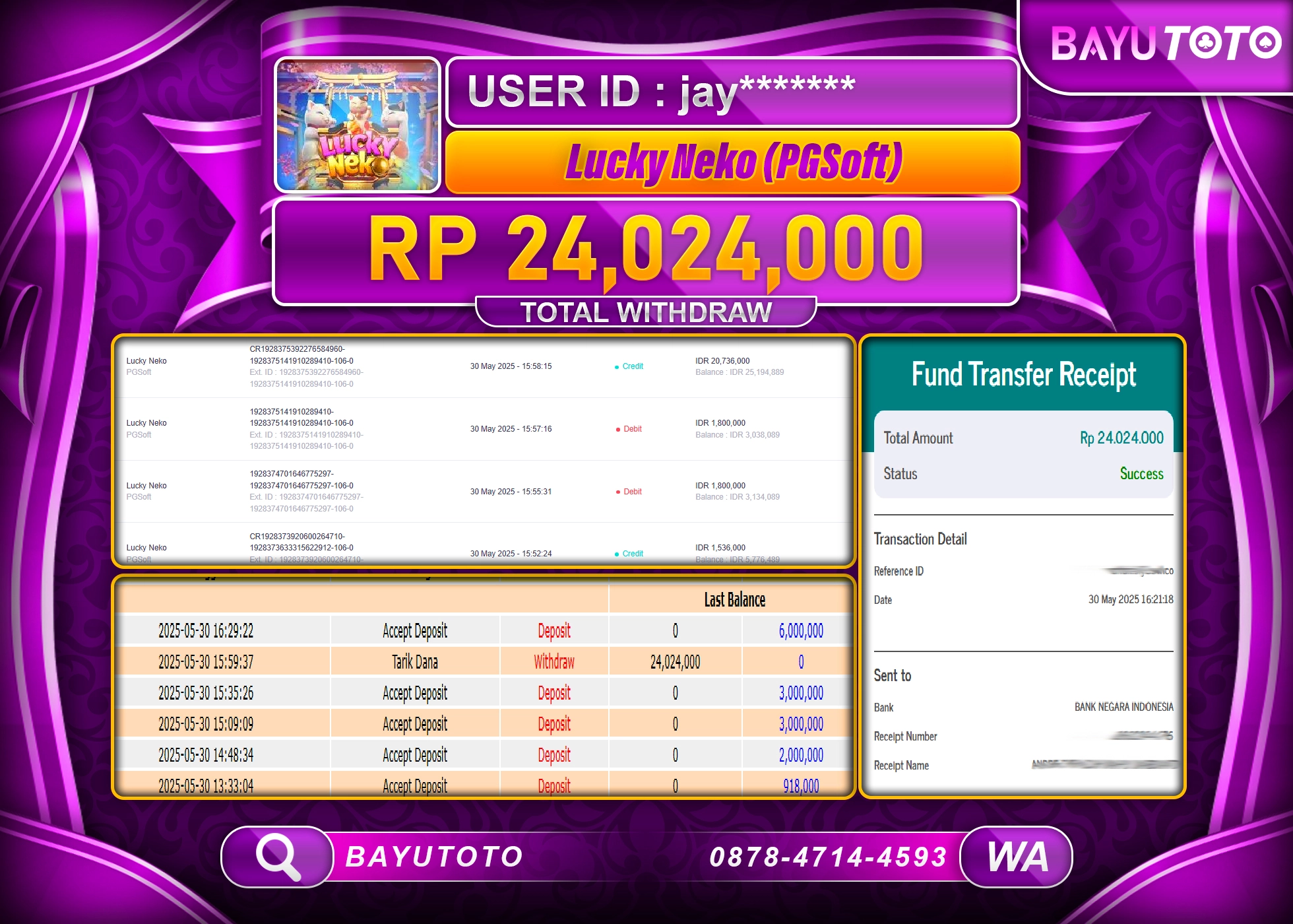 BAYUTOTO JACKPOT DI SLOT LUCKY NEKO PG Soft Rp.24.024.000 LUNAS