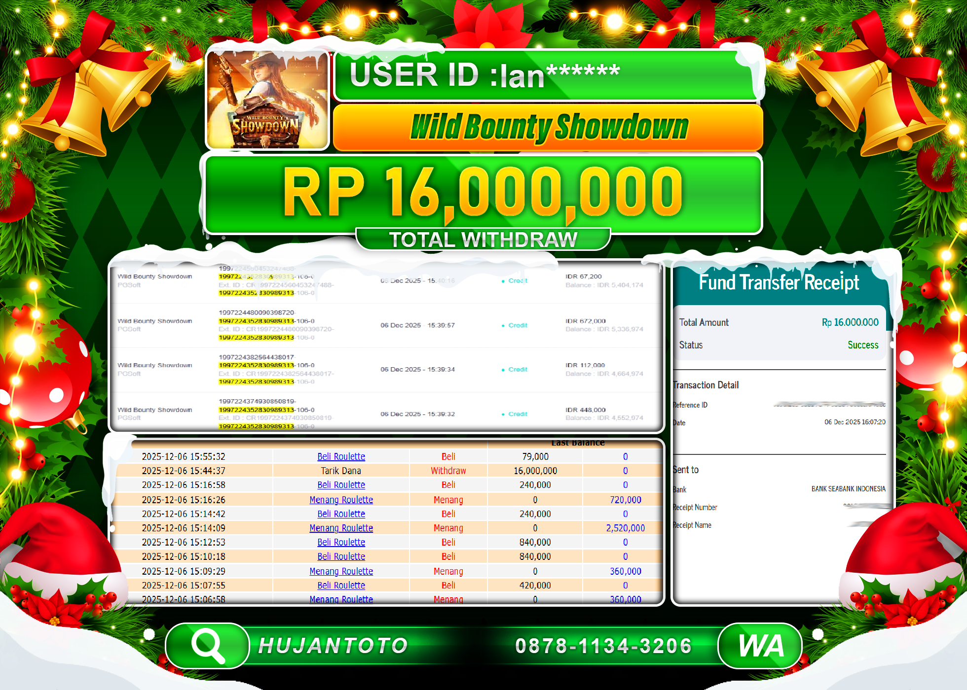 HUJANTOTO - BUKTI JACKPOT MENANG WILD BOUNTY SHOWDOWN PG SOFT Rp.16,000,000- TERBAYAR LUNAS
