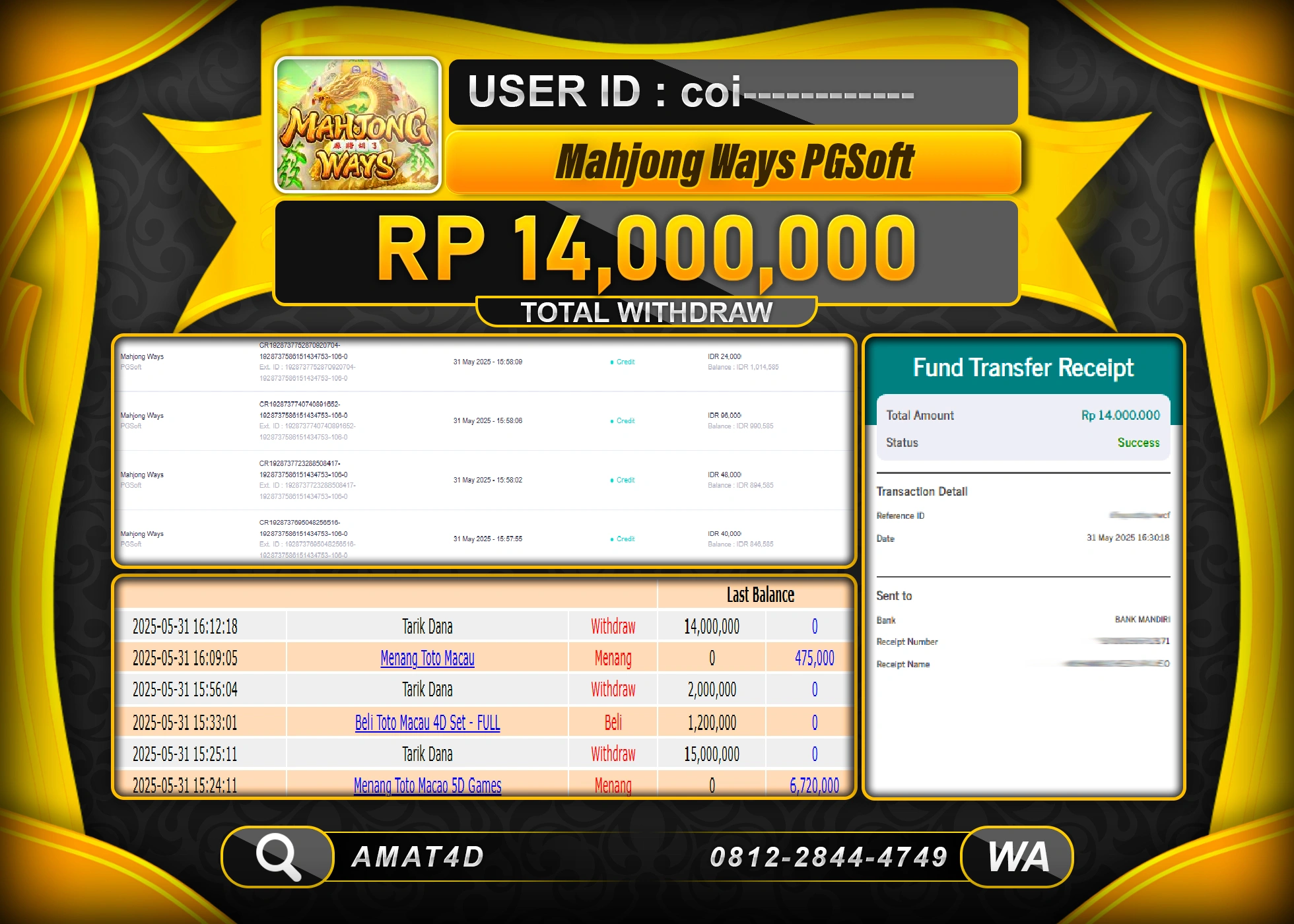 AMAT4D KEMENANGAN JACKPOT MAHJONG WAYS  Rp.14.000.000 BERHASIL TERBAYAR LUNAS