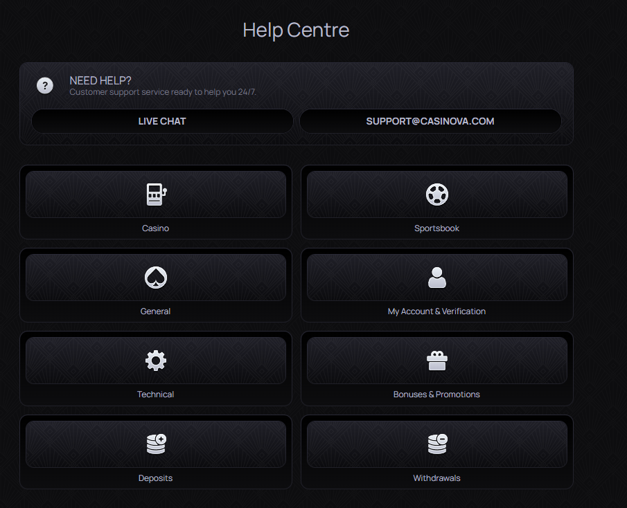 help centre at casinova