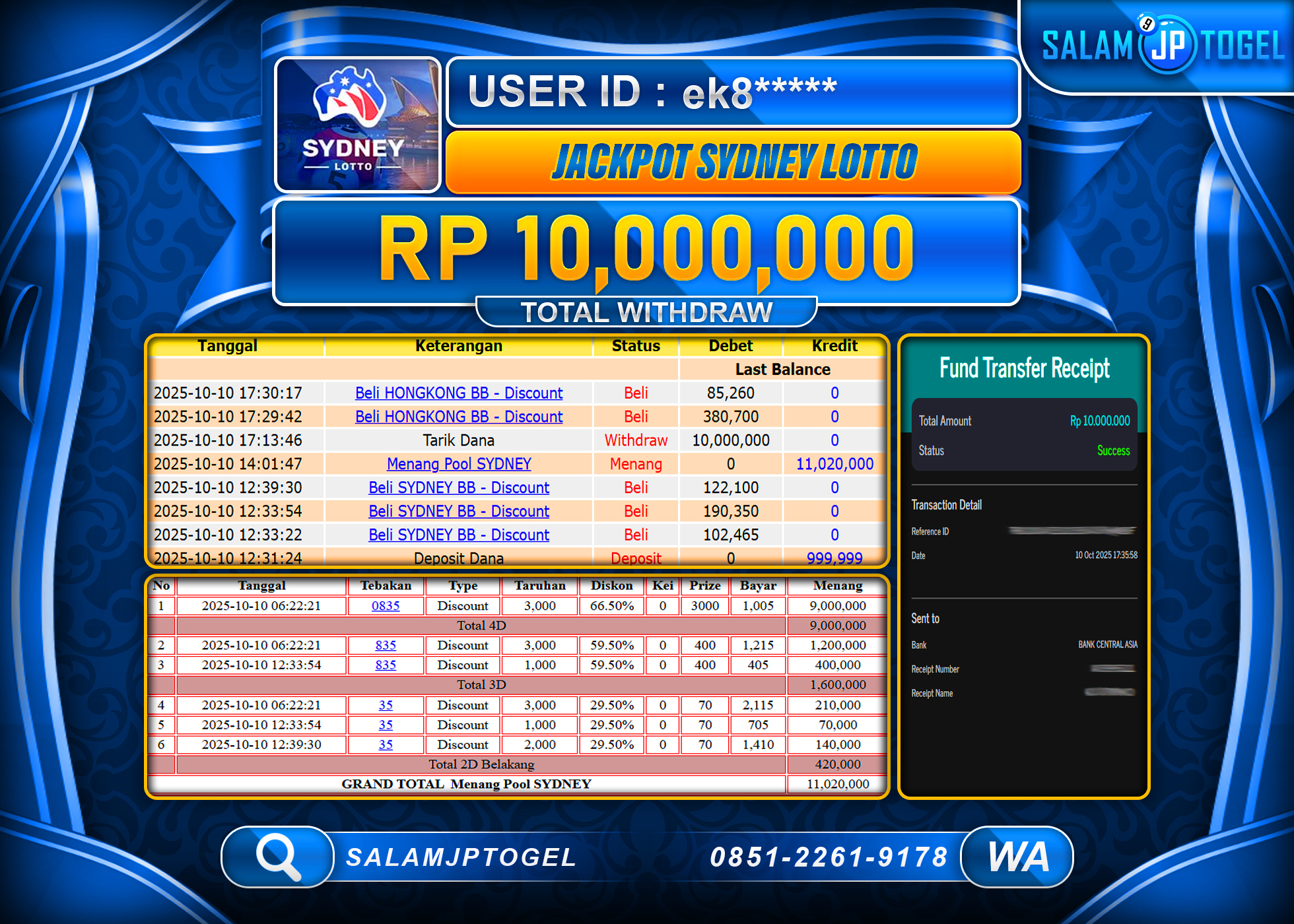 SALAMJPTOGEL MENANG DI GAME SYDNEY LOTTO Rp.10,000,000 - LUNAS