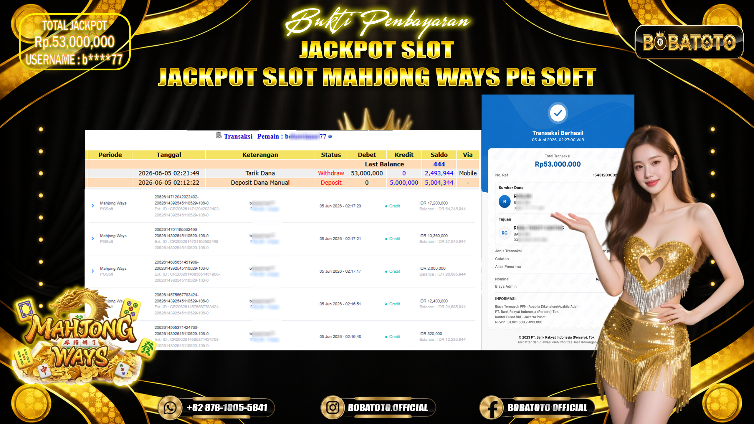 BOBATOTO JACKPOT SLOT MAHJONG WAYS PG SOFT Rp.53,000,000,- LUNAS!!! 
