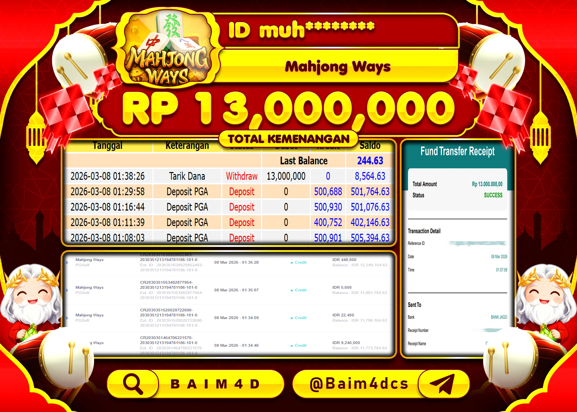 BAIM4D JACKPOT SLOT MAHYONG WAYS Rp.13,000,000 - LUNAS