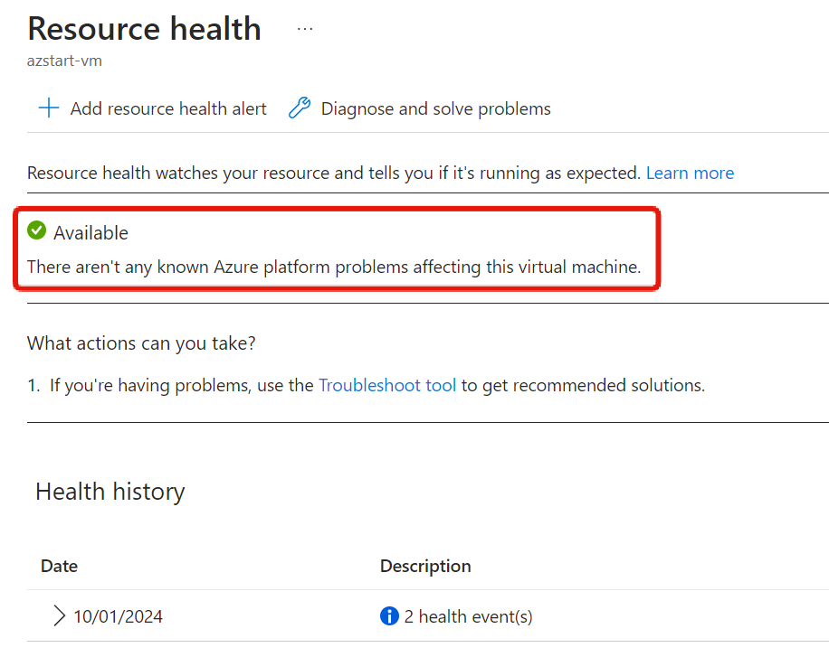 Resource health - virtual machine