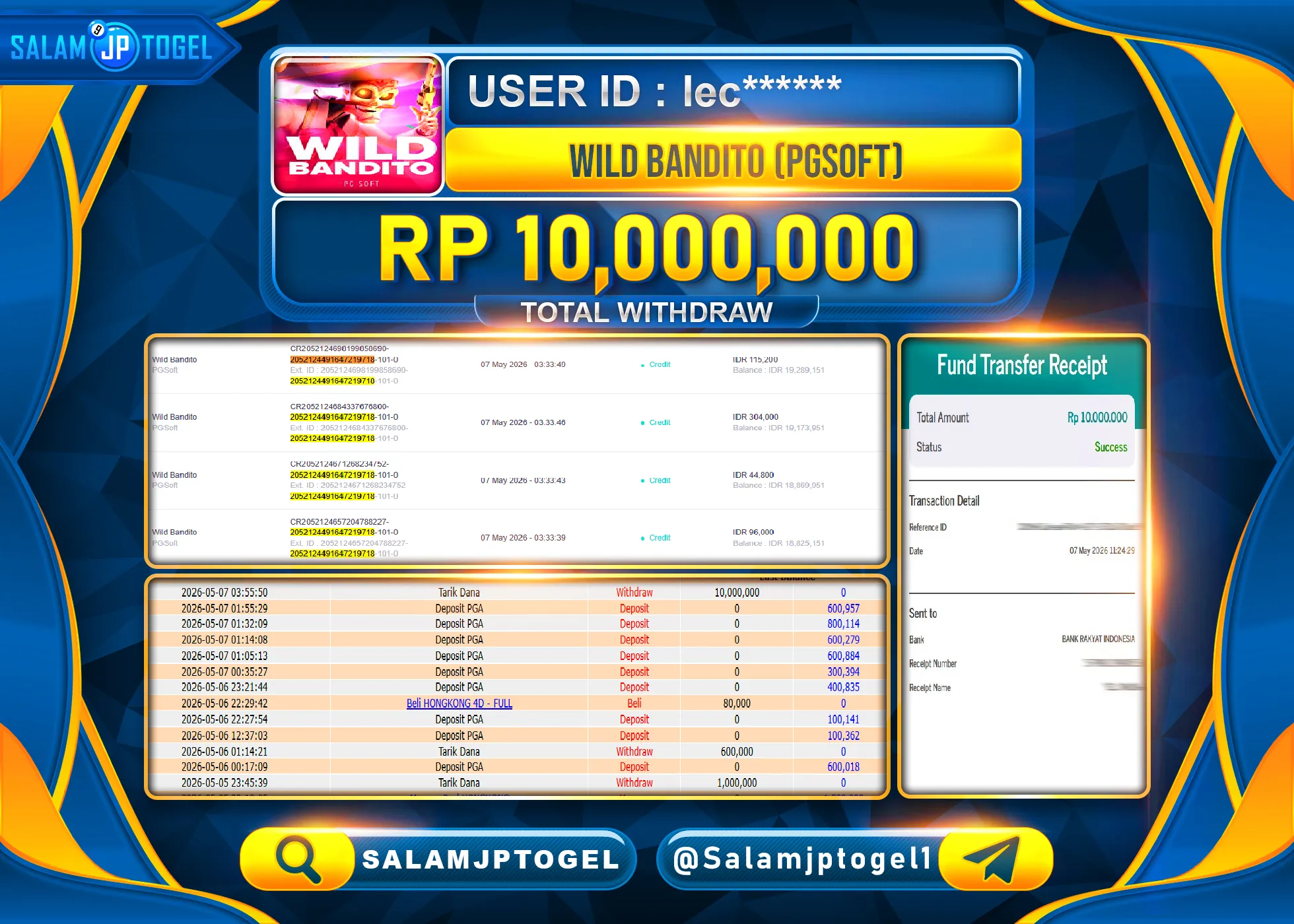 SALAMJPTOGEL MENANG Menang Wild Bandito (PG Soft) Rp.10,000,000- LUNAS