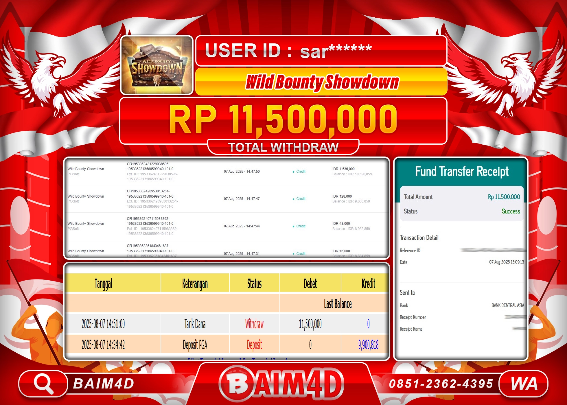BAIM4D JACKPOT  Wild Bounty Showdown PGSoft  Rp.11,500,000.- LUNAS