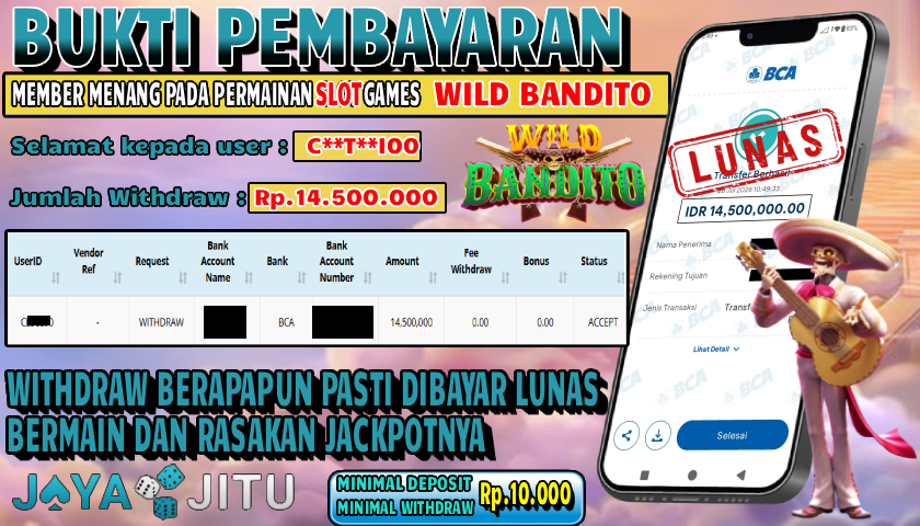 🏆 BUKTI KEMENANGAN SLOT WILD BANDITO MEMBER  JAYAJITU🏆