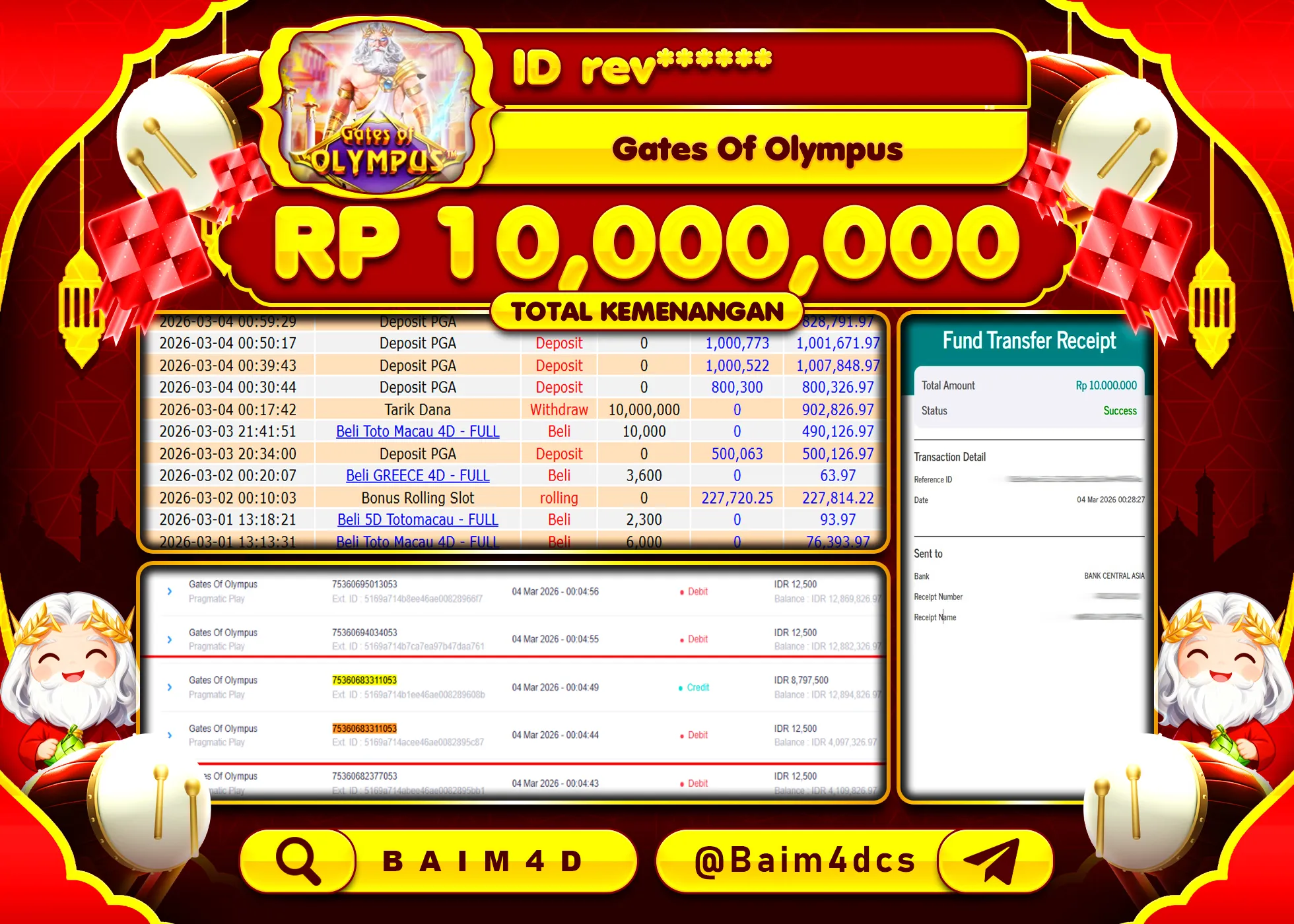 BAIM4D JACKPOT SLOT GATES OF OLYMPUS Rp.10,000,000 - LUNAS