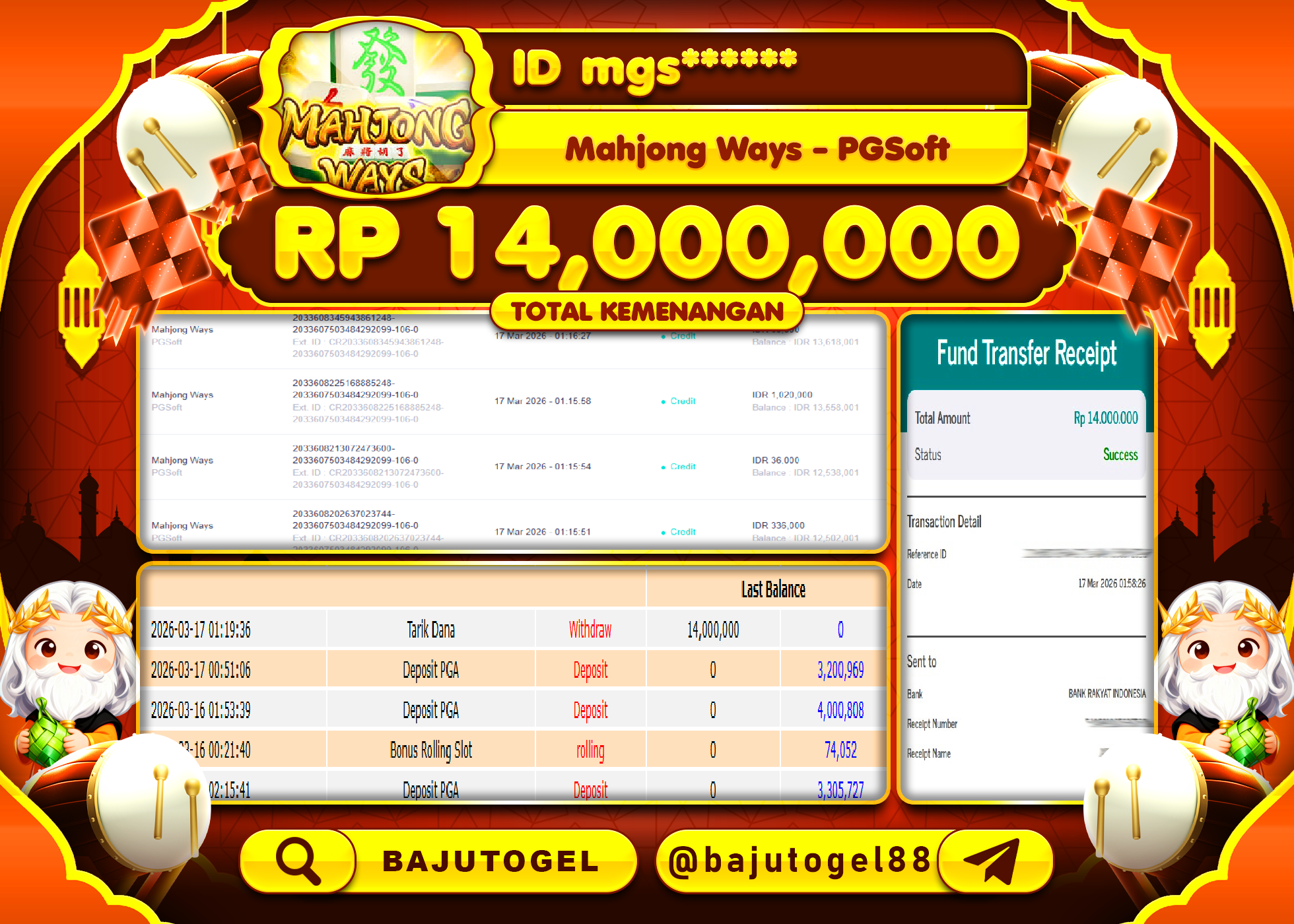 BAJUTOGEL KEMENANGAN DI MAHJONG WAYS PGSOFT Rp.14,000,000 LUNAS