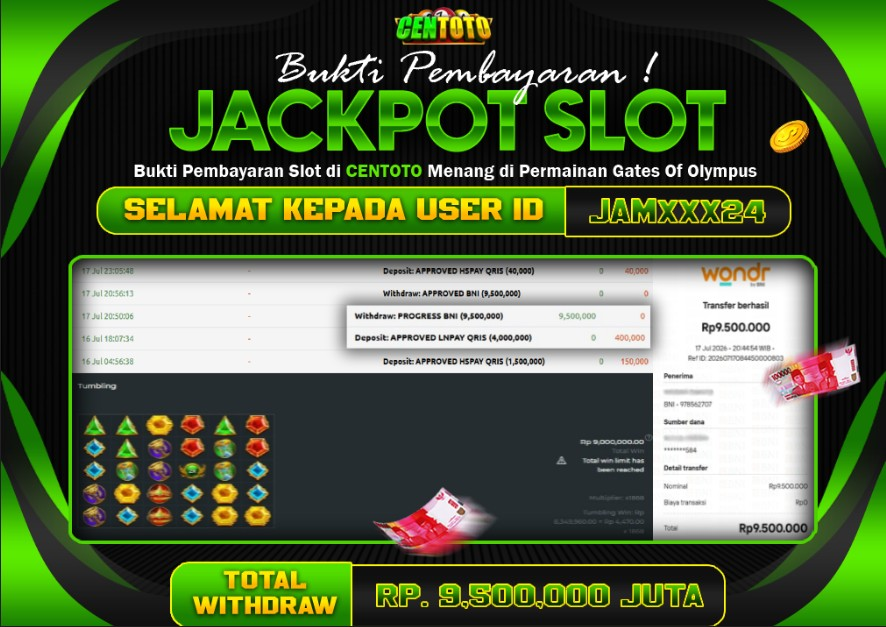 BUKTI JACKPOT LUNAS CENTOTO  RP.9.500.000,-LUNAS