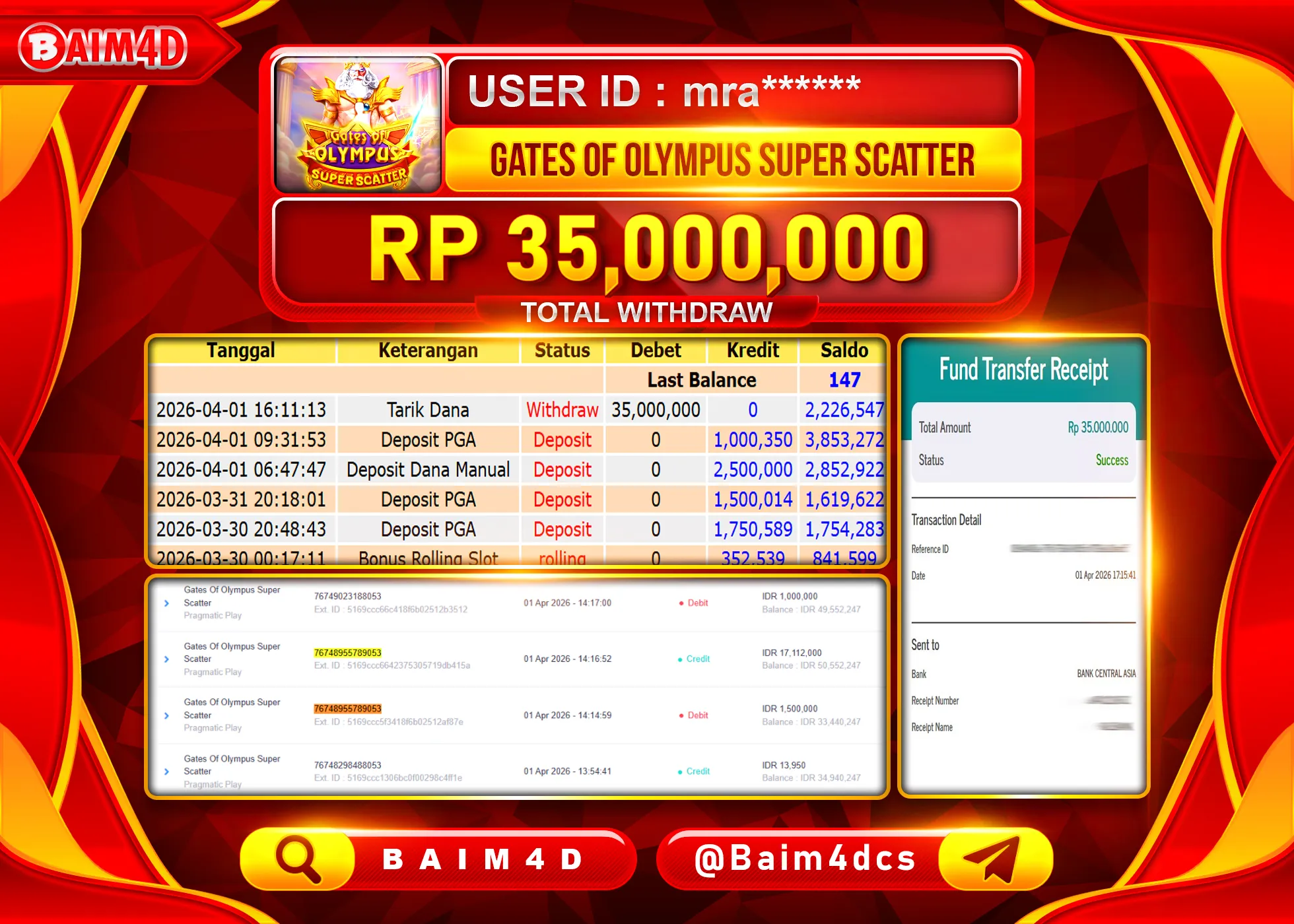 BAIM4D JACKPOT GATES OF OLYMPUS SUPER SCATTER Rp.35,000,000 - LUNAS