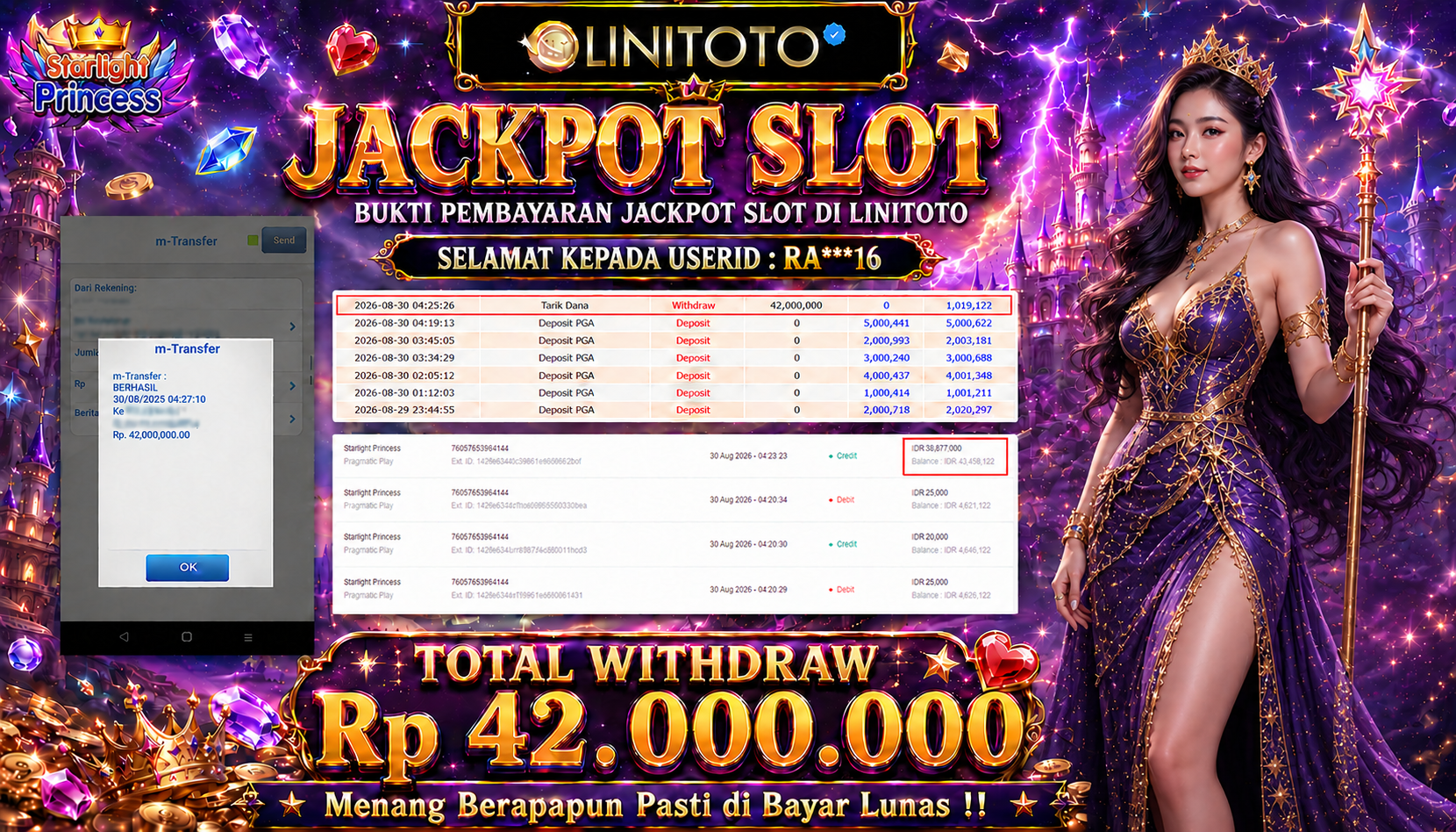 LINITOTO JACKPOT SLOT Starlight Princess Rp.42,000,000 - LUNAS