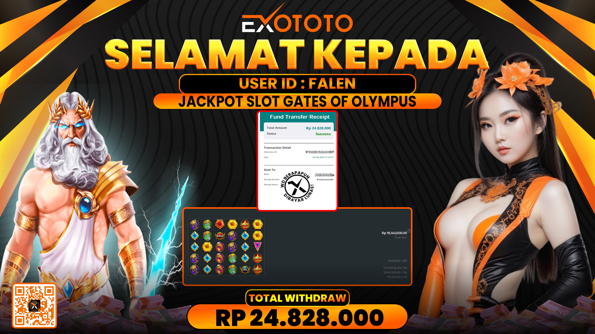 EXOTOTO JACKPOT DI SLOT GATES OF OLYMPUS RP. 24.828.000,- LUNAS