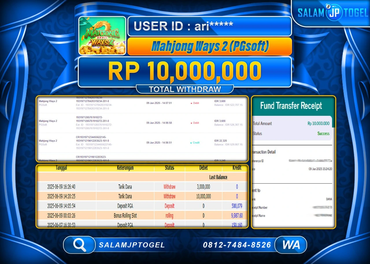 SALAMJPTOGEL MENANG MAHJONG WAYS 2 Rp.10,000,000 LUNAS