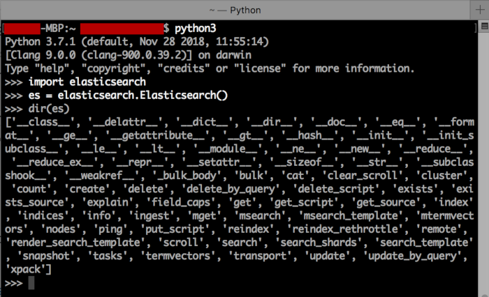 Import Elasticsearch into Python Interpreter