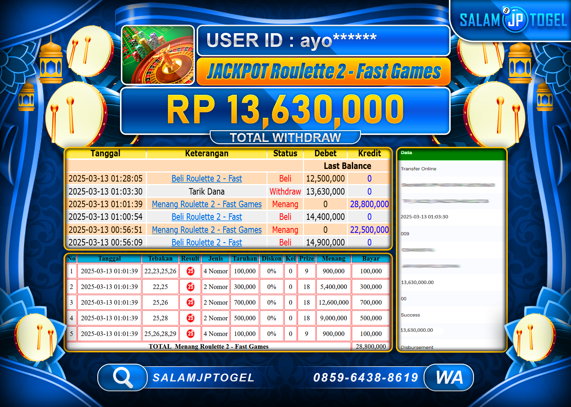 SALAMJPTOGEL MENANG ROULETTE 2 FAST Rp. 13,630,000 LUNAS