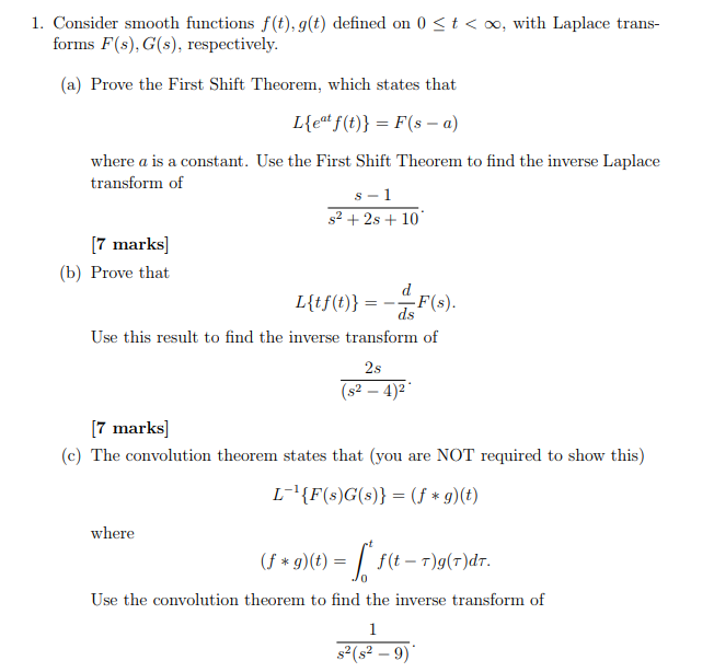 Solved 1 Consider Smooth Functions F T G T Defined On 0