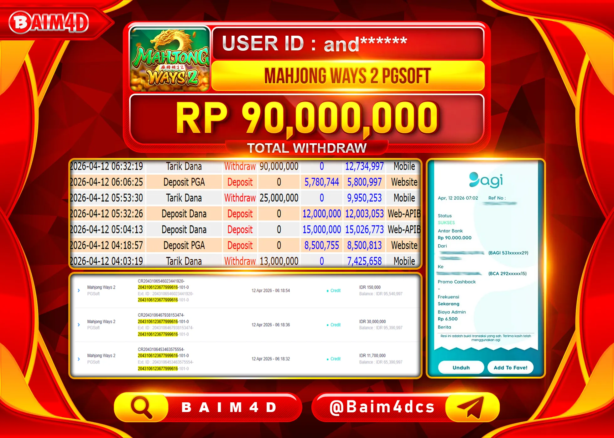 BAIM4D JACKPOT  SLOT MAHJONG WAYS 2 Rp.90,000,000 - LUNAS