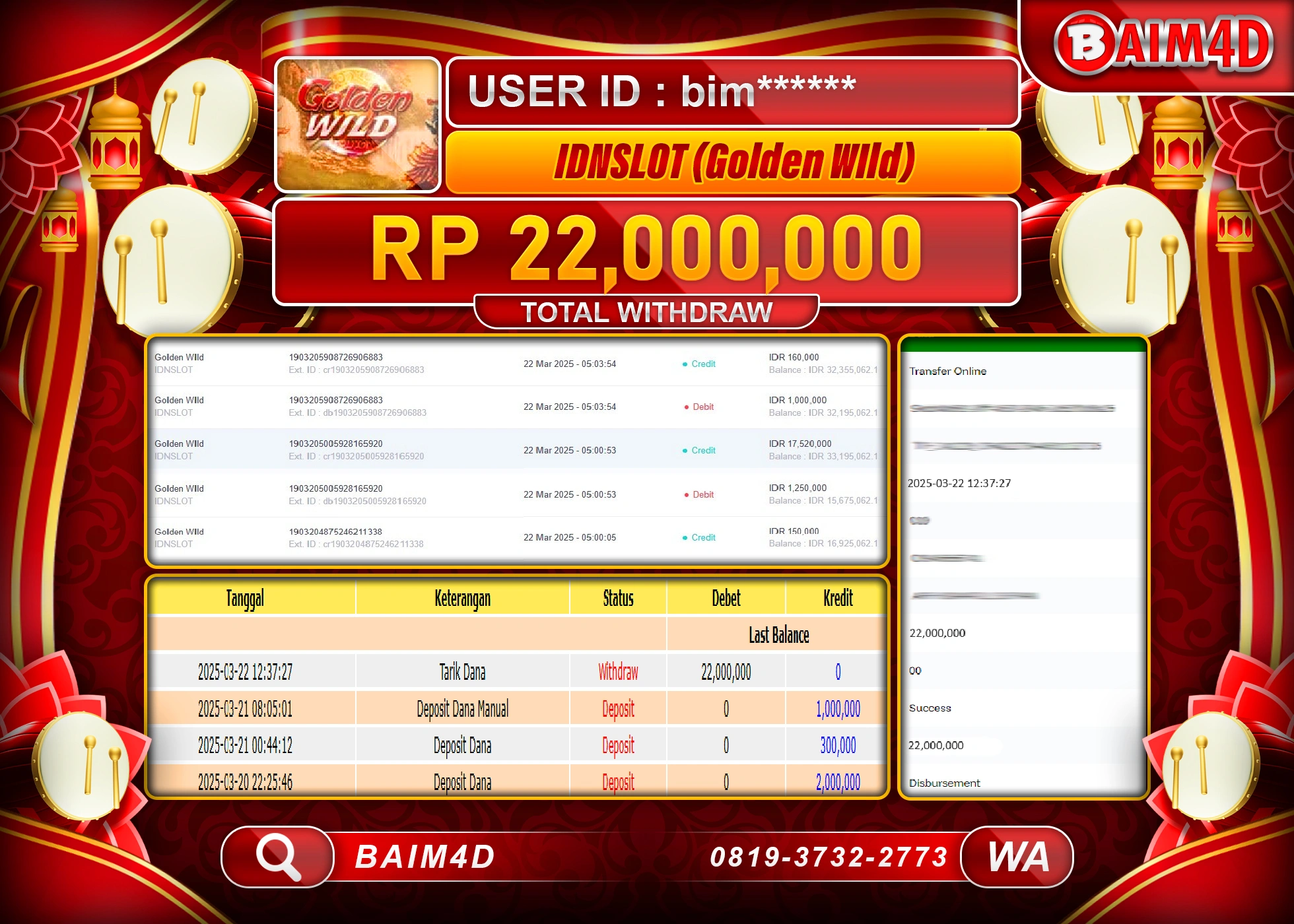 BAIM4D JACKPOT IDN SLOT GOLDEN WILD Rp.22.100,000.- LUNAS