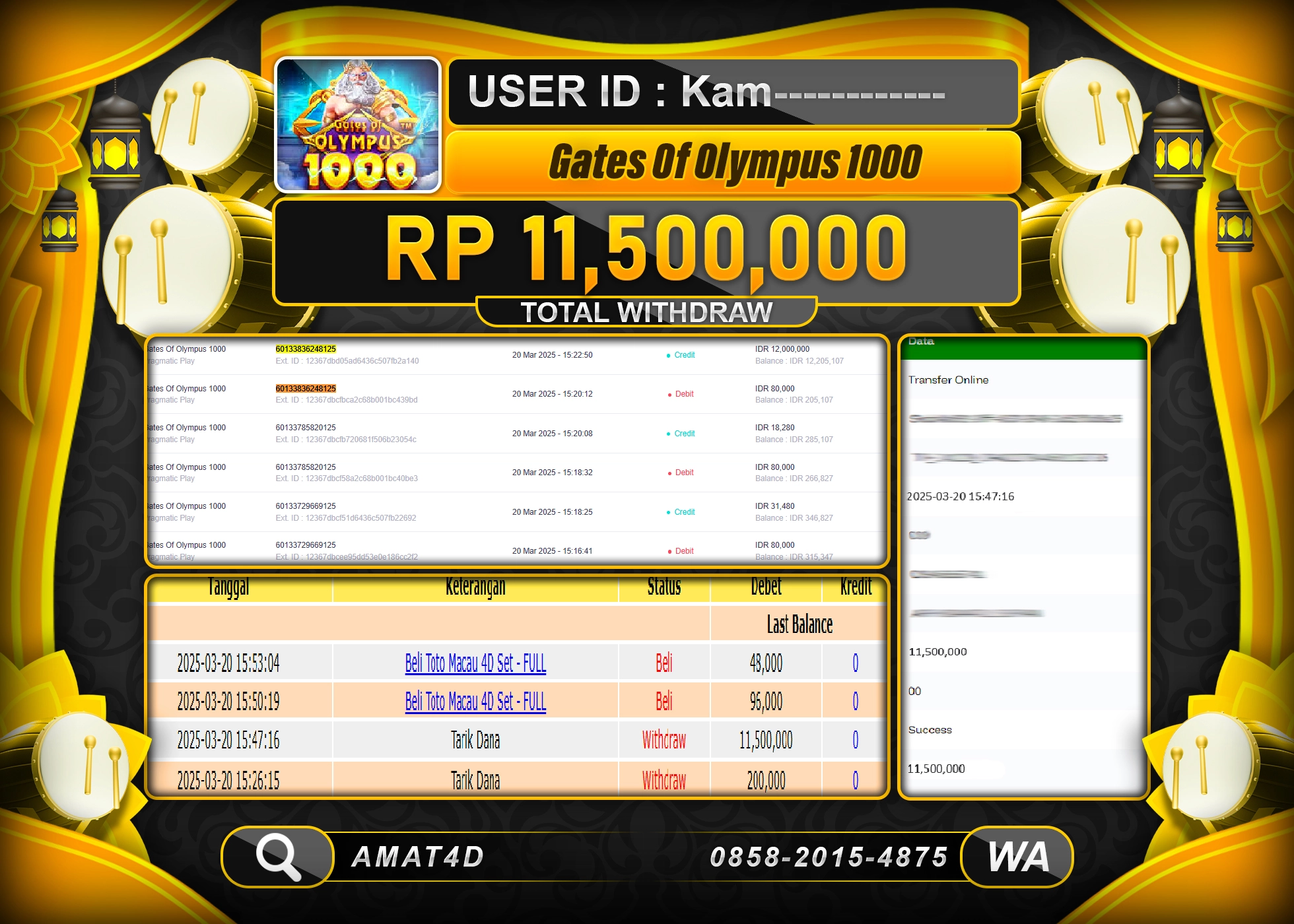 AMAT4D KEMENANGAN GATES OF OLYMPUS 1000 Rp.11.500.000 BERHASIL TERBAYAR LUNAS