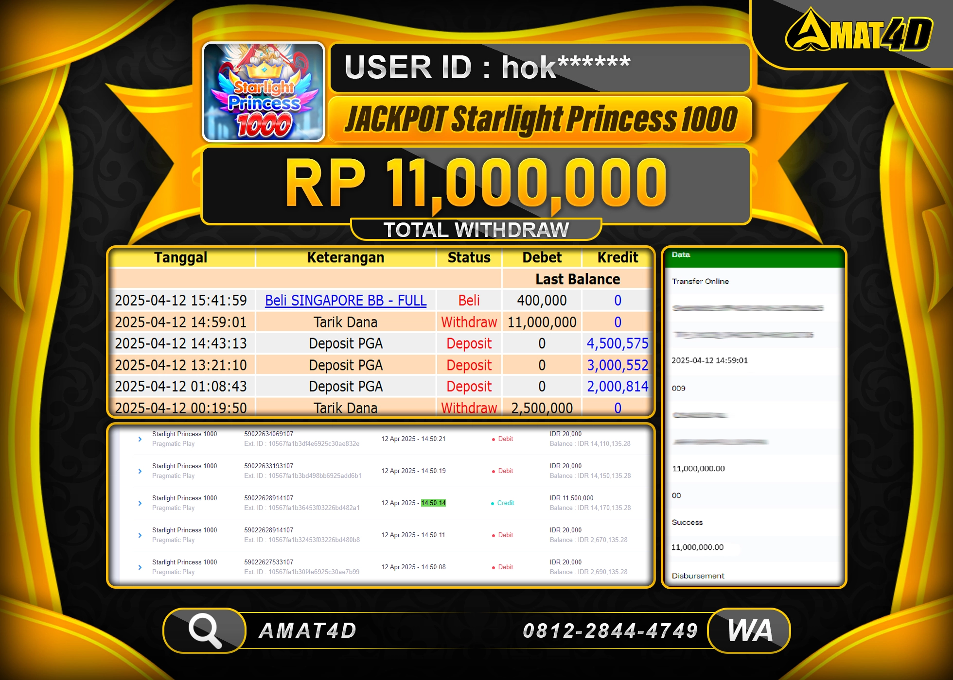 AMAT4D KEMENANGAN STARLIGHT PRINCESS 1000 Rp.11.000.000 BERHASIL TERBAYAR LUNAS